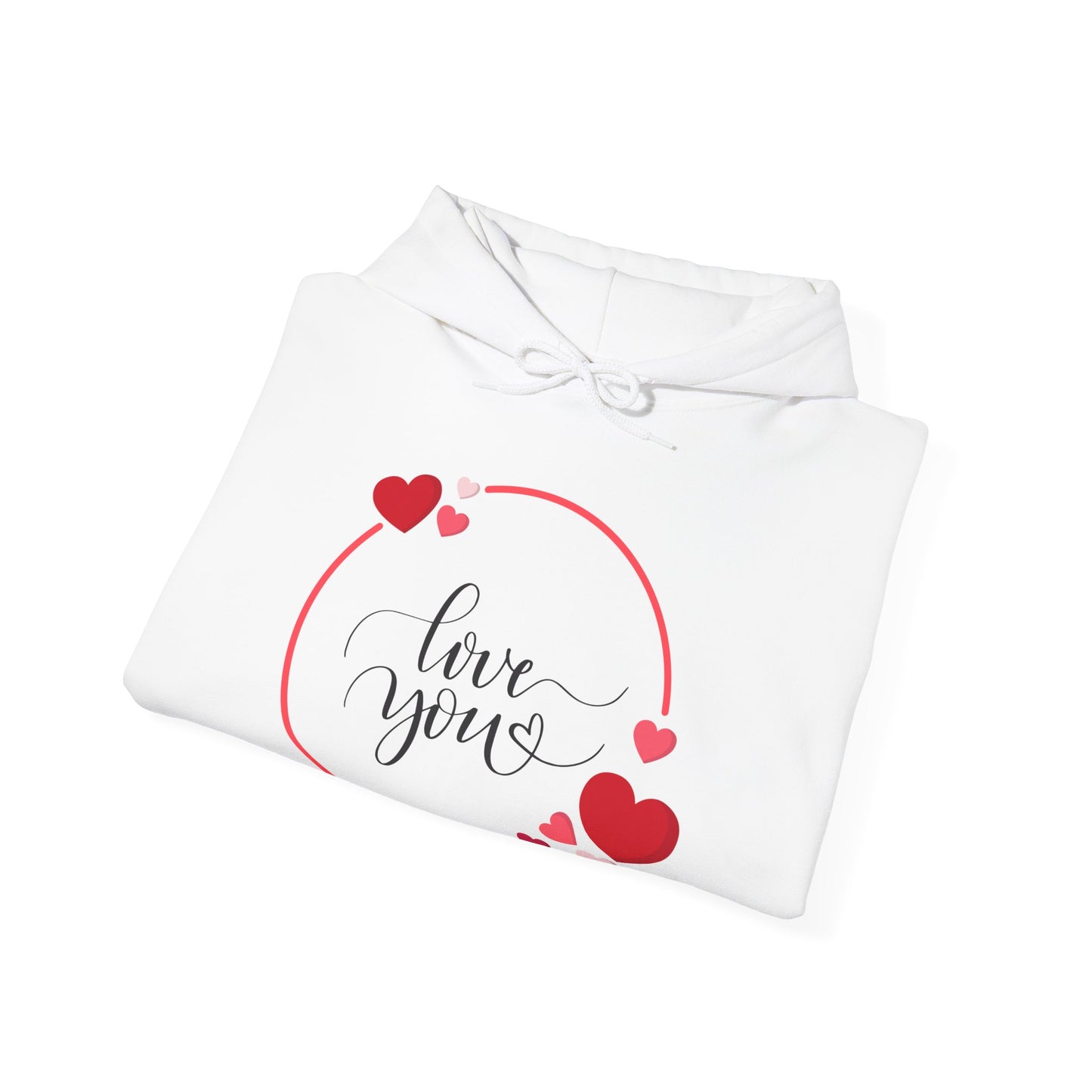 Love You with Hearts Printed Unisex Heavy Blend™ Hooded Sweatshirt, For Him & Her