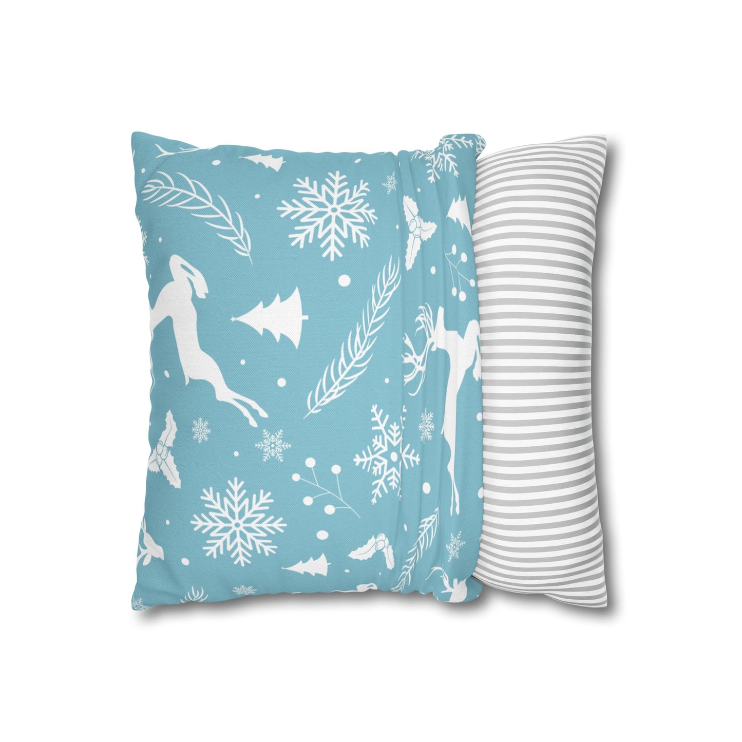 Winter Reindeer Throw Pillow - Holiday Snowflake Cushion Cover - Christmas Pine Tree Decorative Pillow - Cozy Seasonal Home Decor