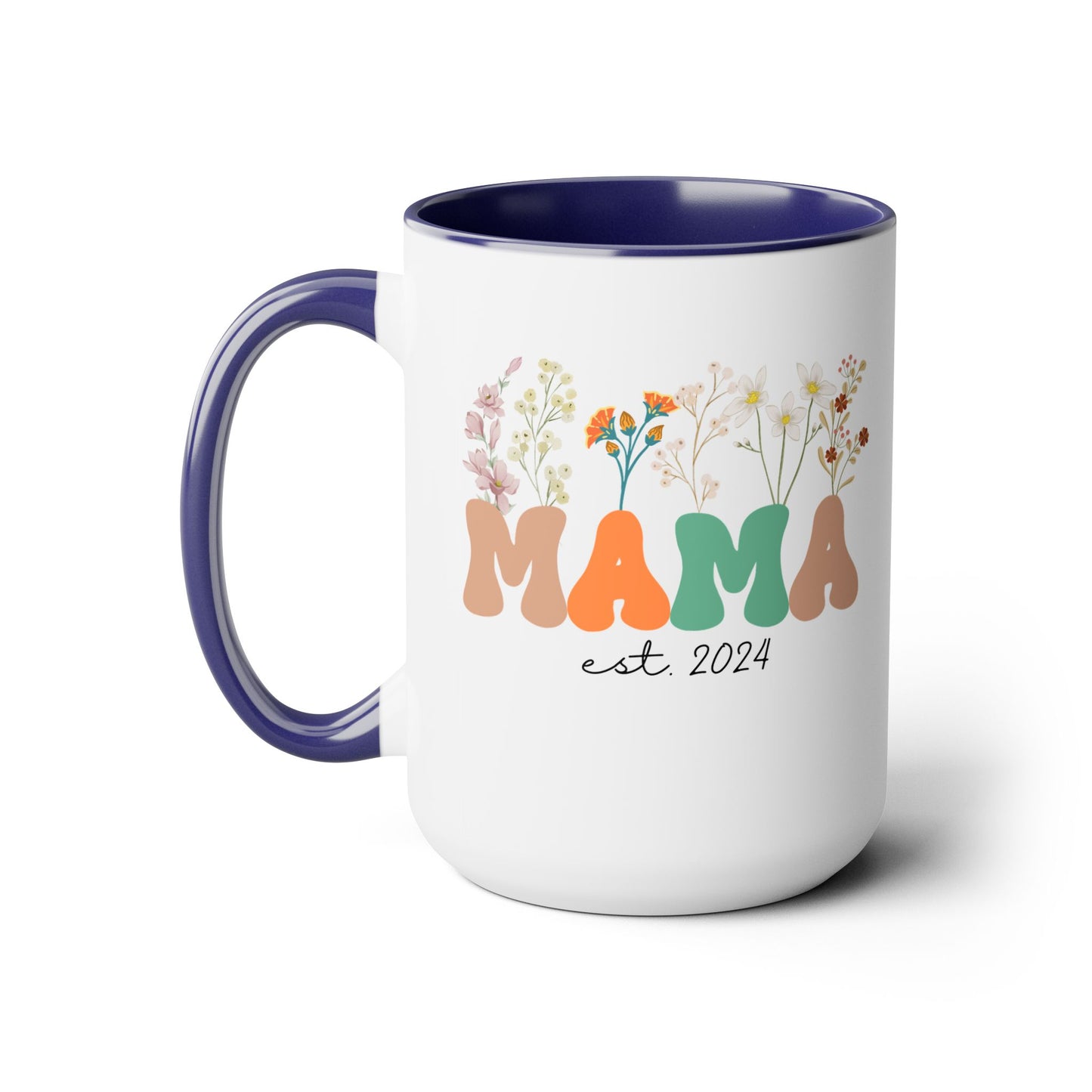 Mama est. Ceramic Coffee Mug – Boho Floral Personalized Mom Gift, 15oz