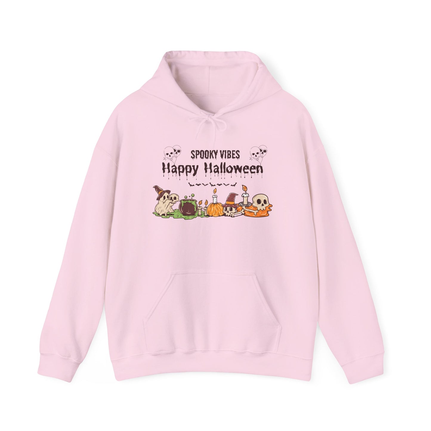 Spooky Vibes” Halloween Hoodie – Ghosts, Cauldrons & Cozy Curses