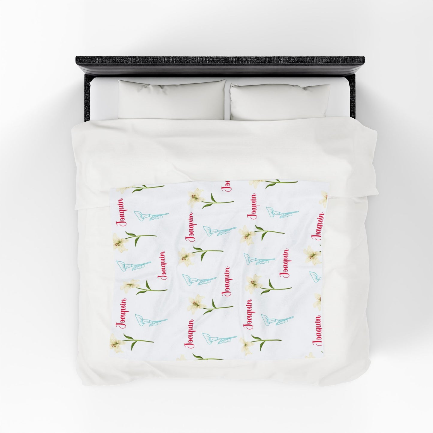 Personalized Velveteen Plush Blanket - Baby Name Floral Design for Nursery, Perfect Newborn Gift