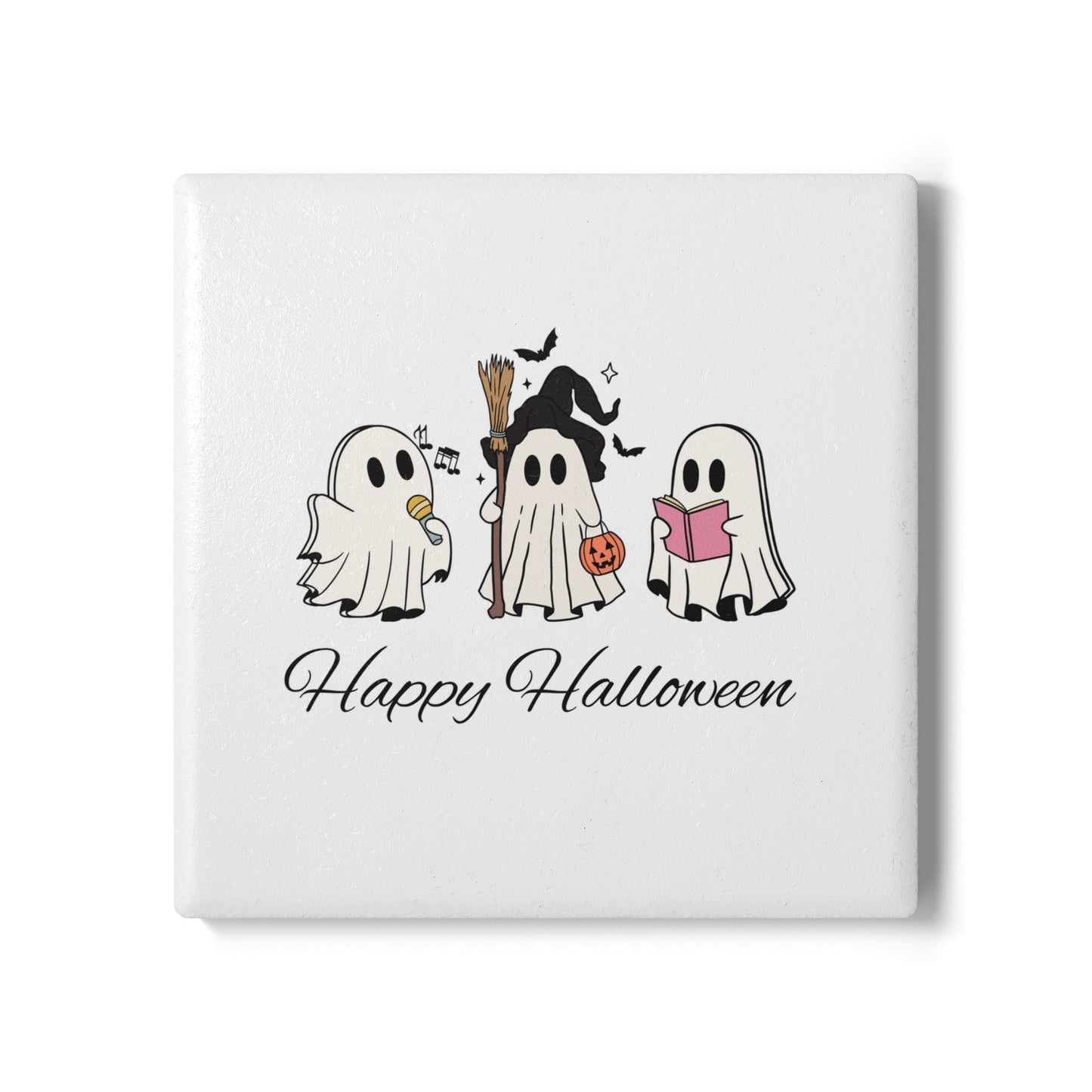 Happy Halloween Ceramic Coaster with Cute Cartoon Ghosts