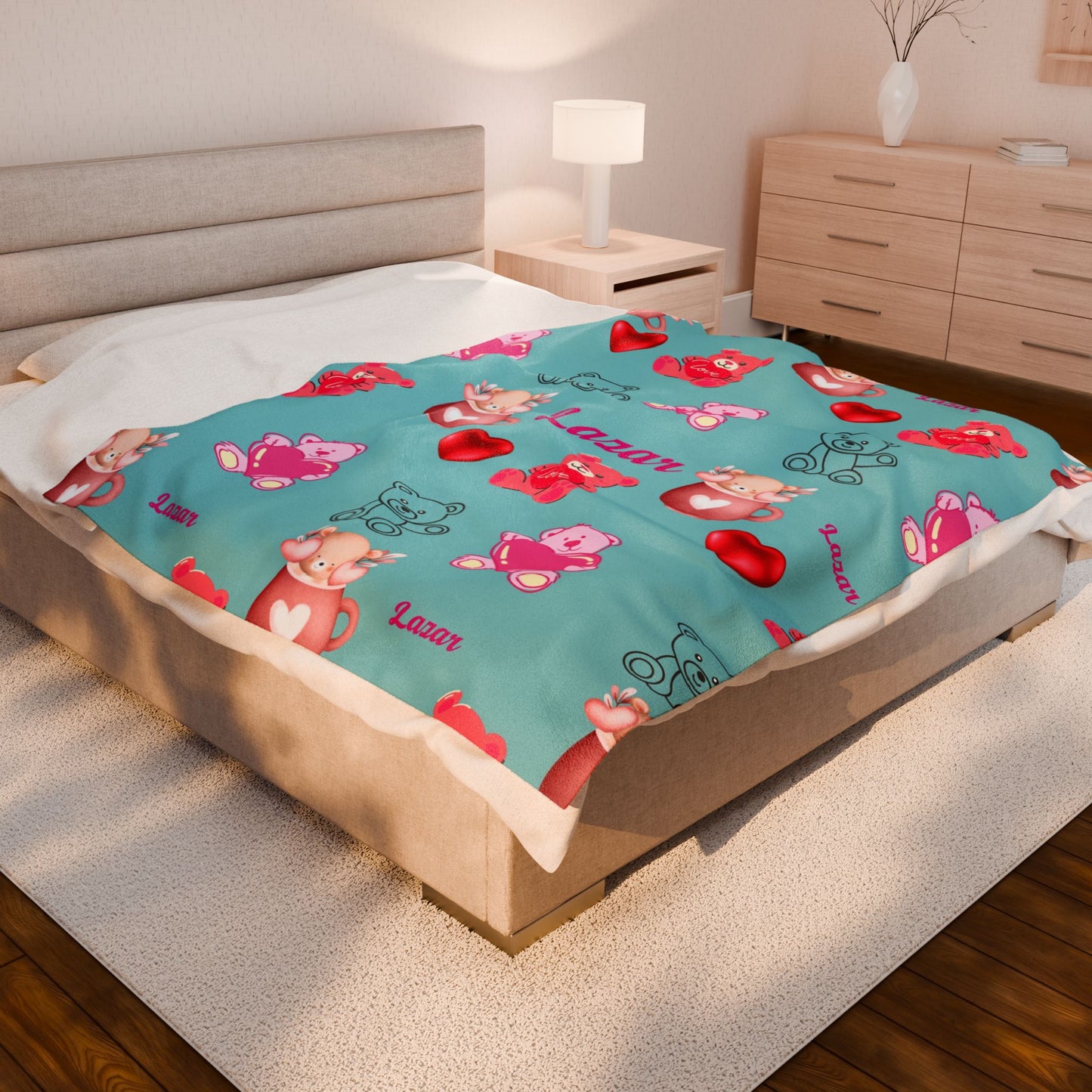 Personalized Teddy Bear Plush Blanket for Toddlers - Cute and Cozy Baby Shower Gift