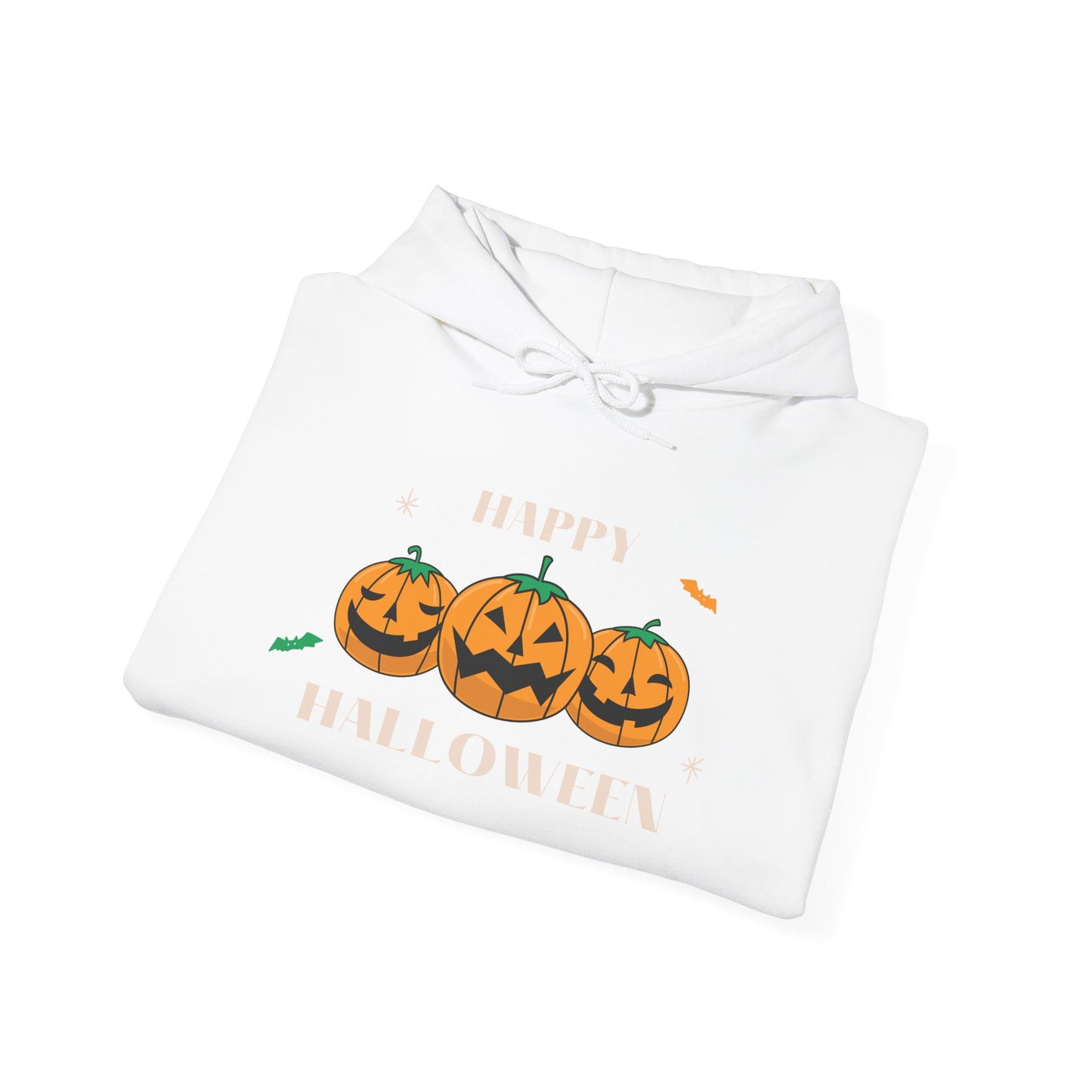 Happy Halloween" Pumpkin Trio Hoodie – Festive & Cozy for Spooky Season