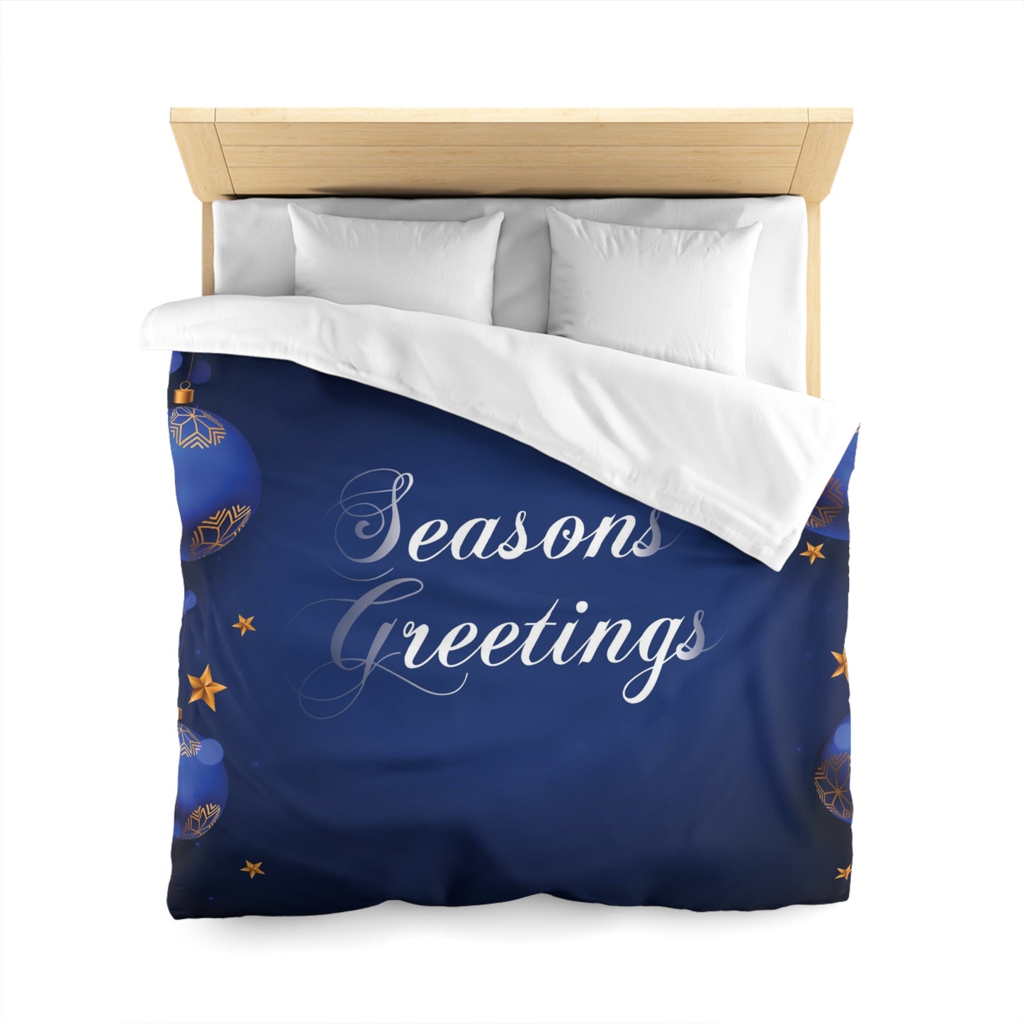 Seasons Greetings Microfiber Duvet Cover for Chirtsmas Gift, Dark Blue