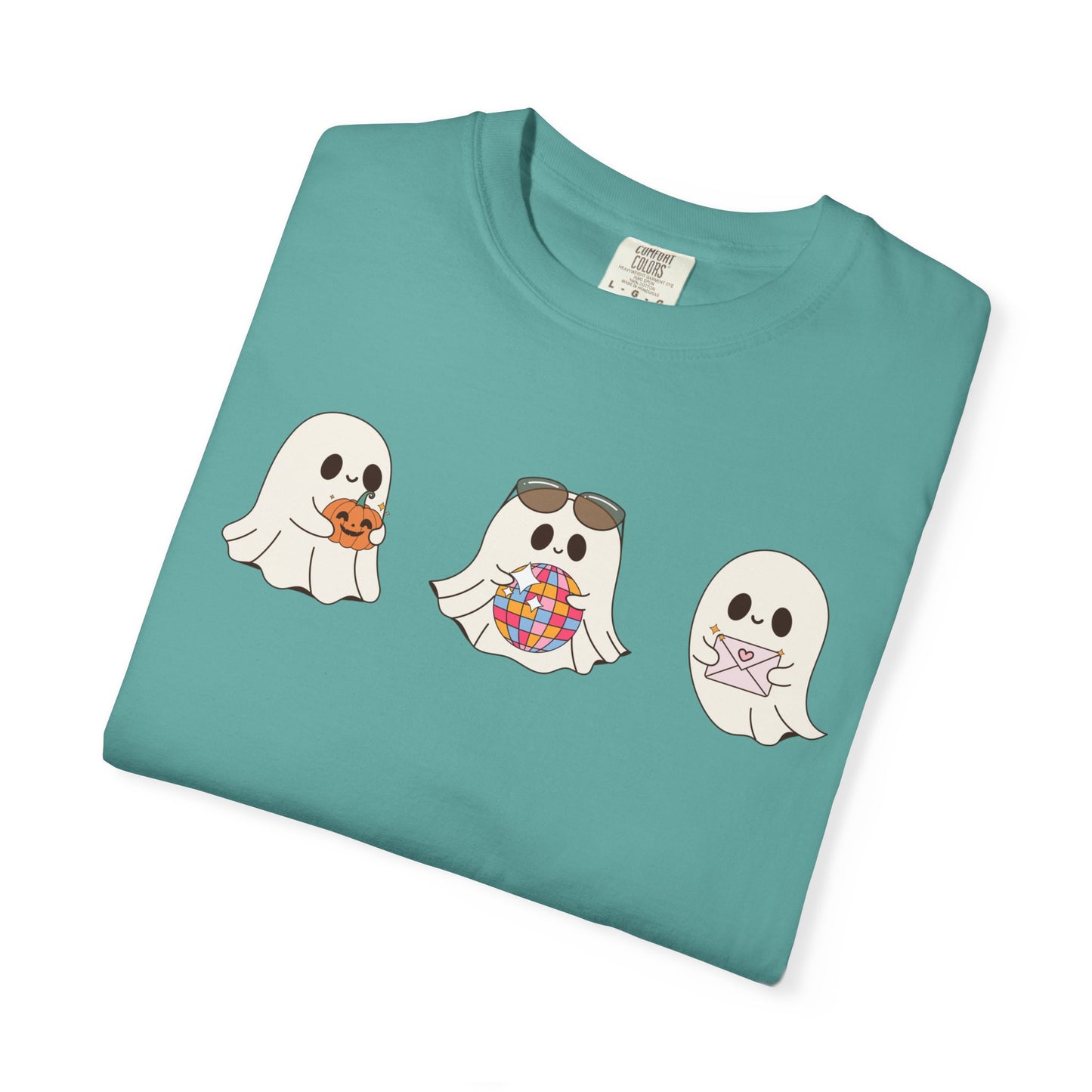 Three Cute Ghosts with Pumpkin, Trick or Treat Party Outfit – October Holiday Shirt