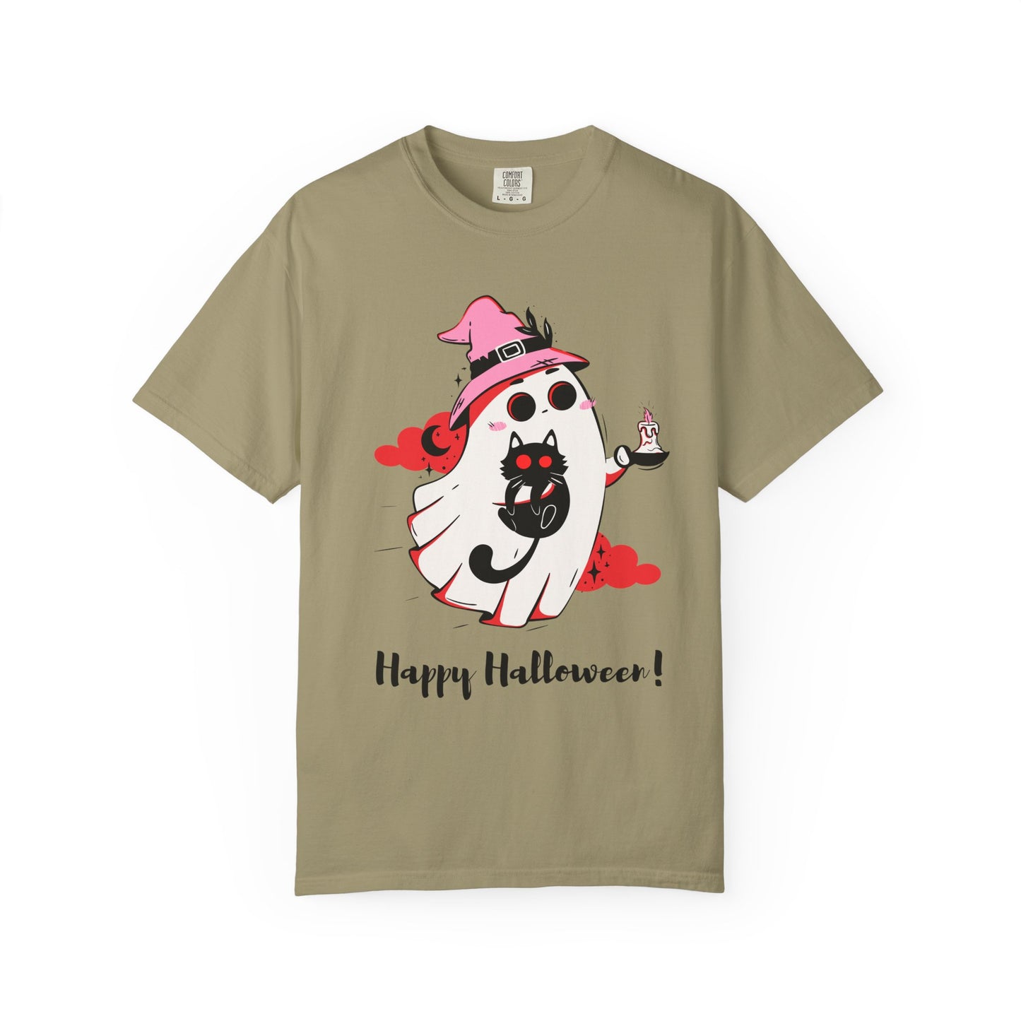 Ghostly Glam T-Shirt - Witchy Whimsy with Cat Companion