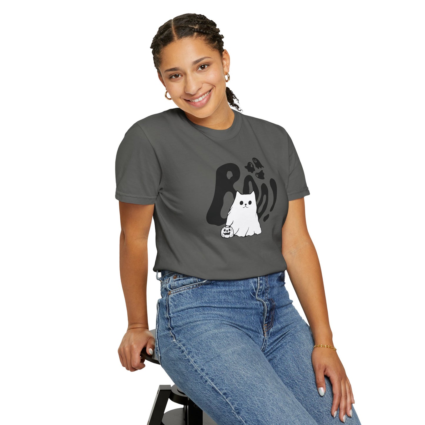 BOO Ghost Cat T-shirt– Pumpkin Purrfection for Halloween