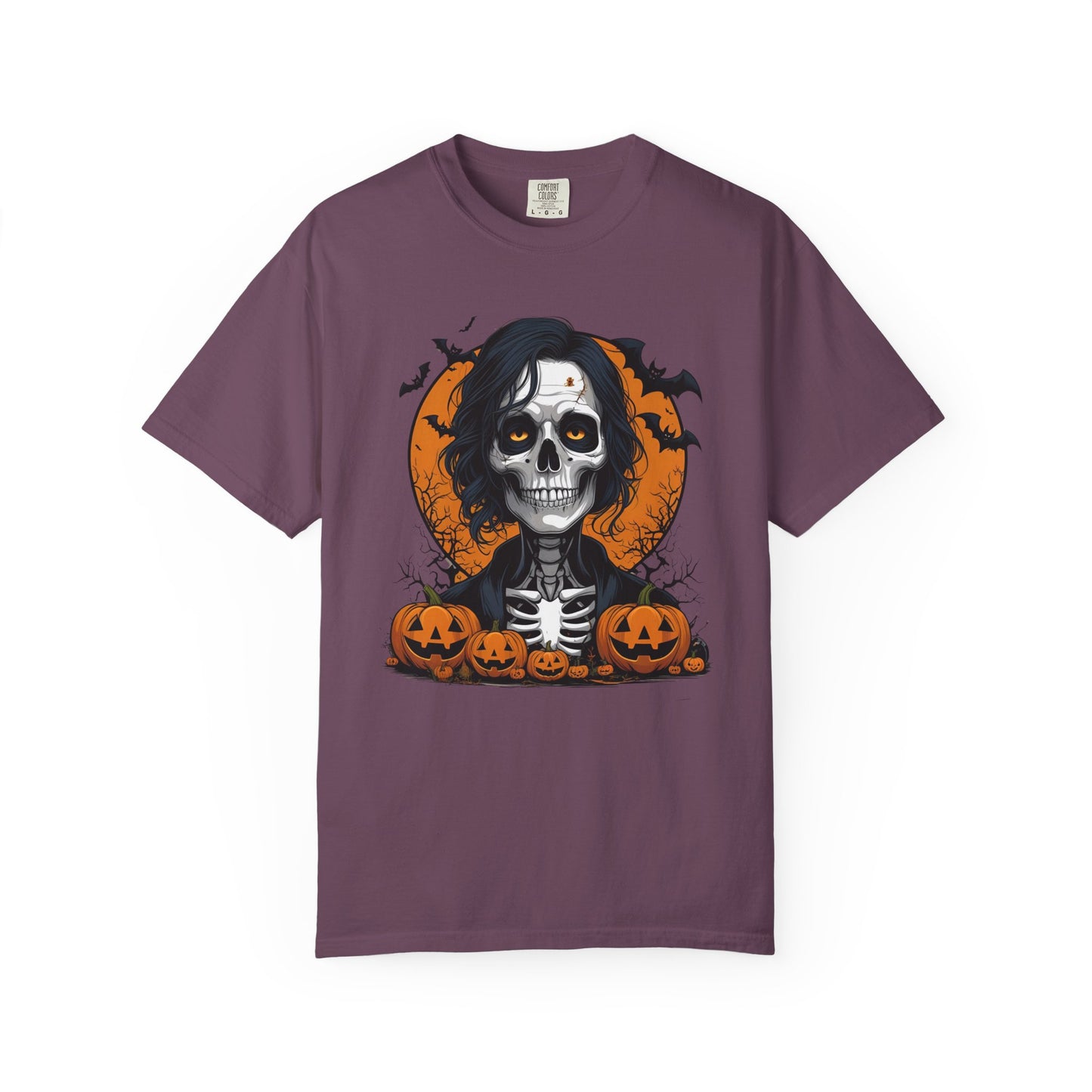 Haunted Skeleton Boy Halloween T-Shirt – Gothic Pumpkin Patch Graphic Tee, Spooky Undead Horror Shirt for Men & Women