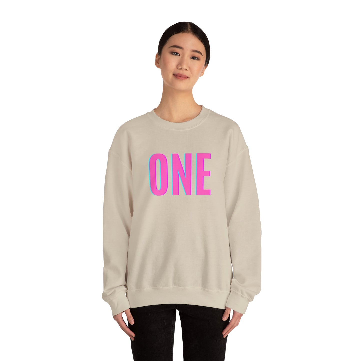ONE Print White Unisex SweatshirtCrewneck Sweatshirt