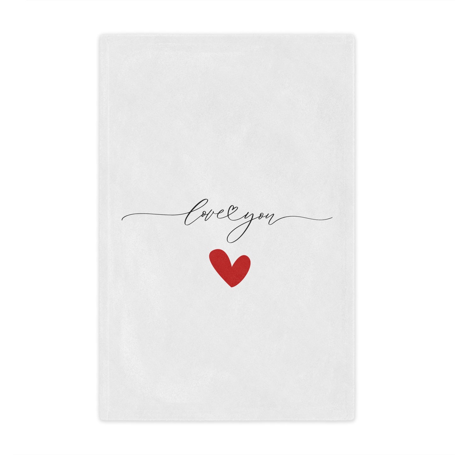 Love You with Heart Printed Valentine Minky Blanket, Red & White