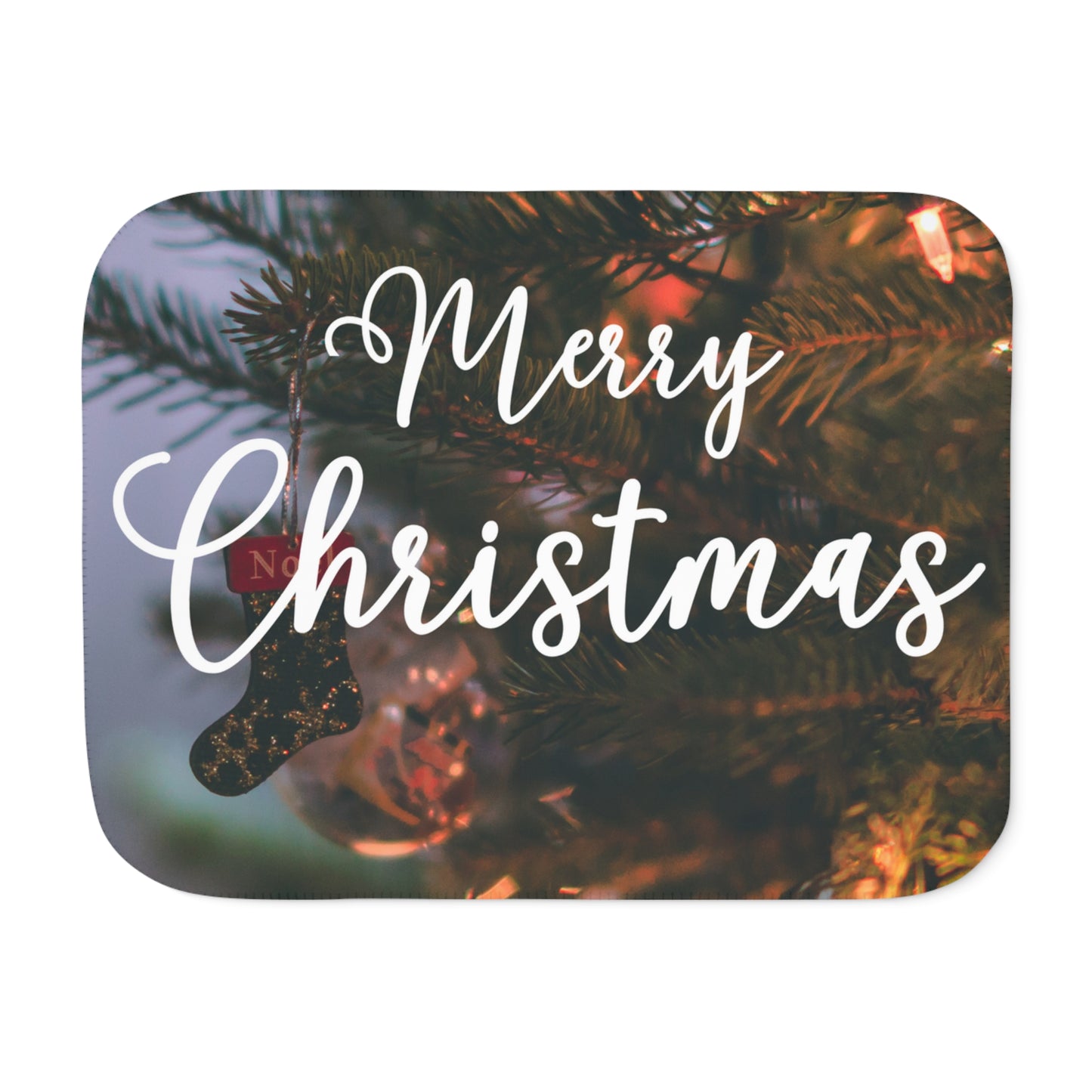 Merry Christams with Ornaments Printed Sherpa Blanket