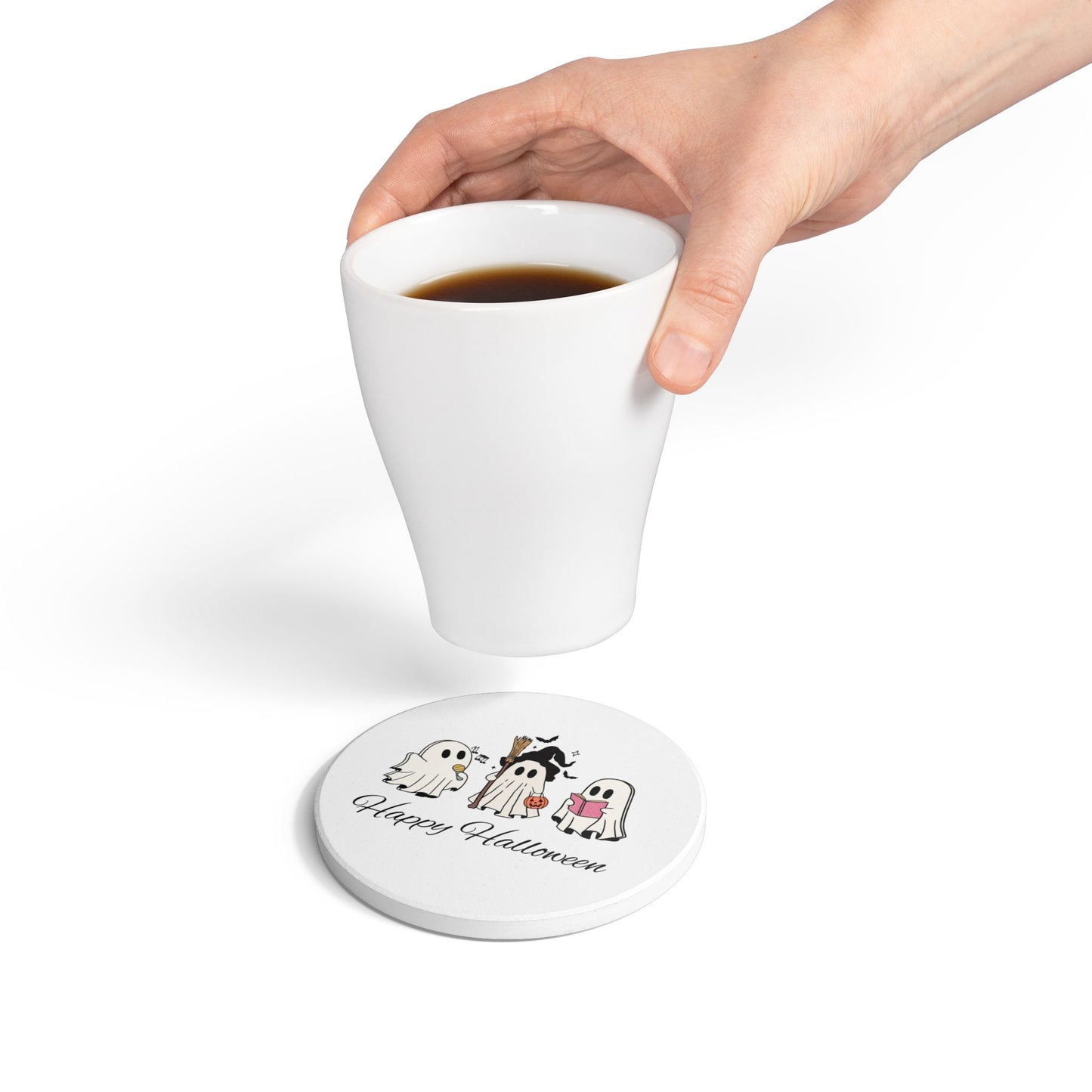 Happy Halloween Ceramic Coaster with Cute Cartoon Ghosts