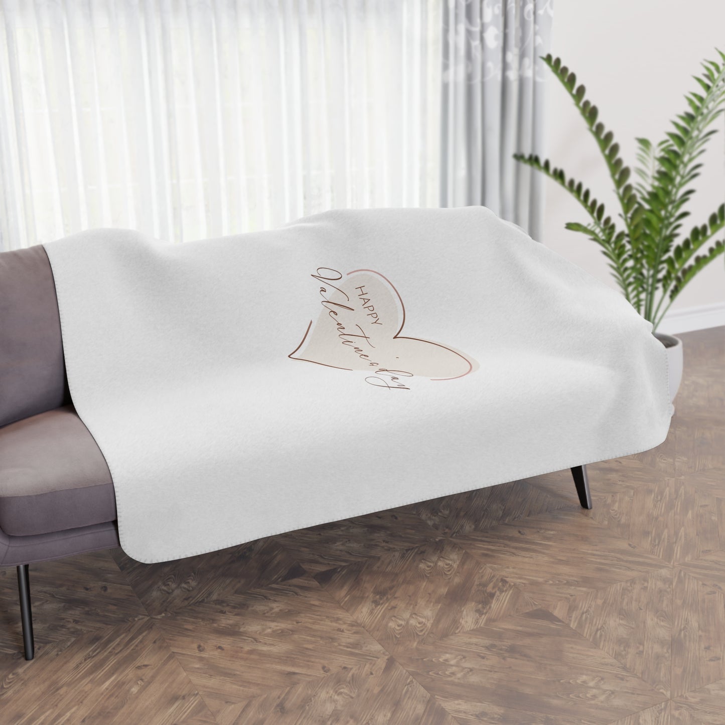 happy Valentine Inside Heart Printed Sherpa Blanket for Valentine Day