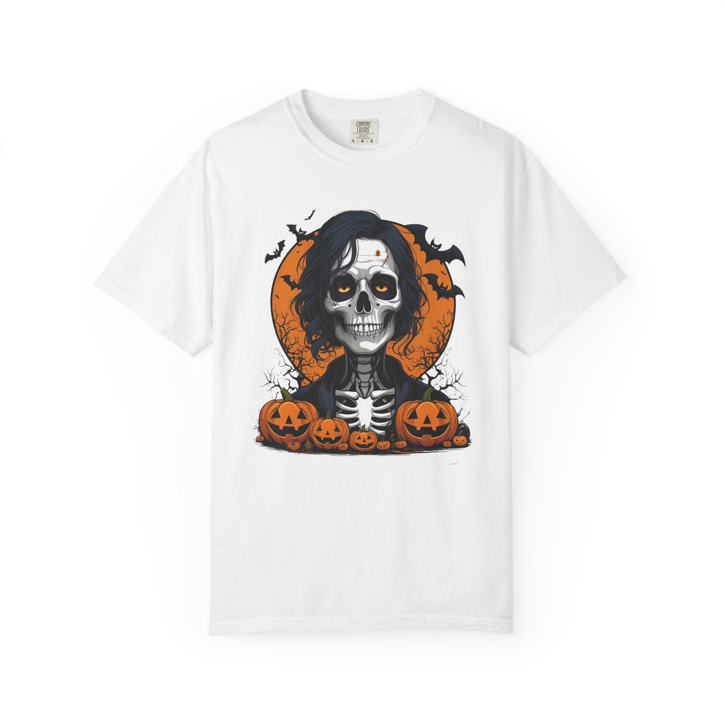 Haunted Skeleton Boy Halloween T-Shirt – Gothic Pumpkin Patch Graphic Tee, Spooky Undead Horror Shirt for Men & Women
