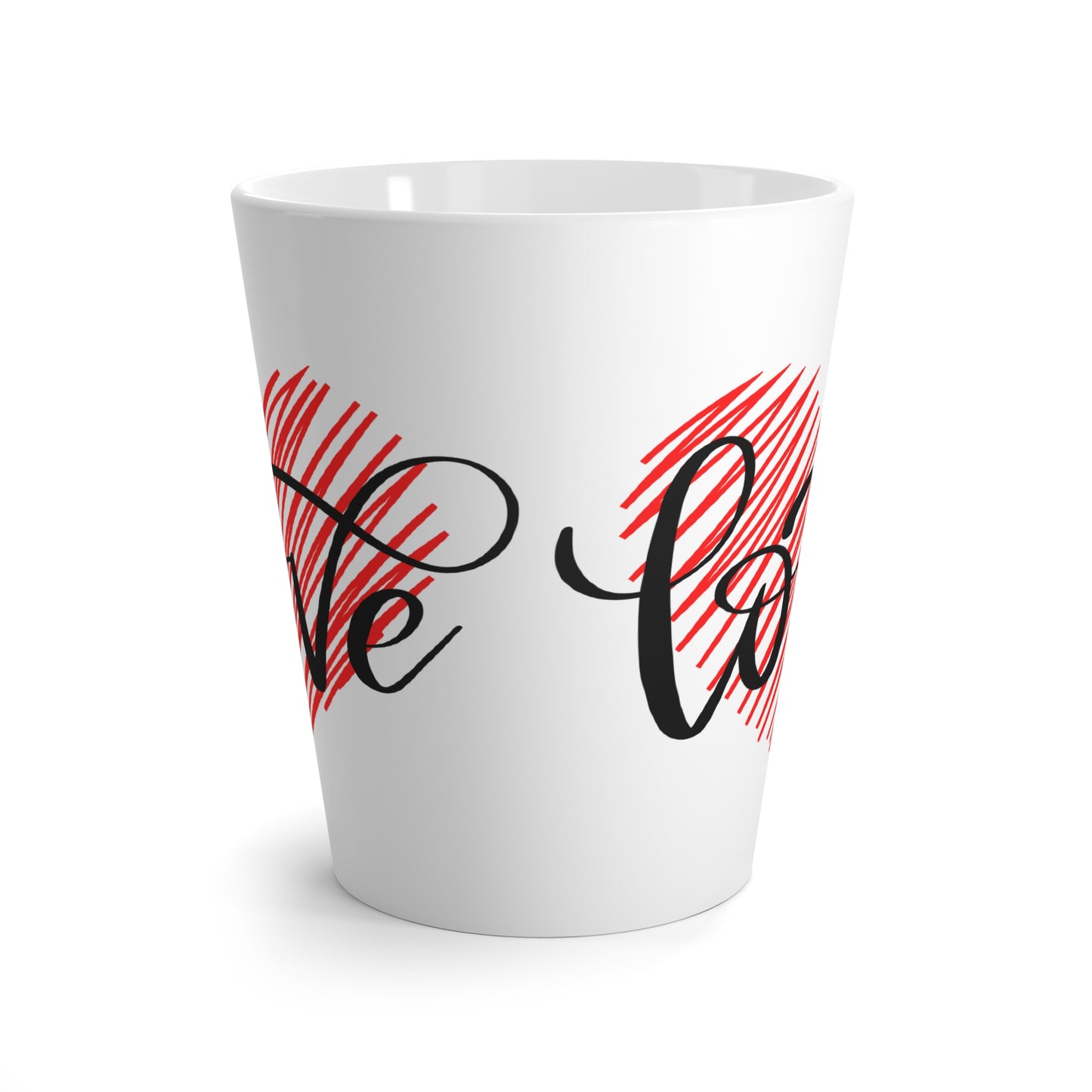 “Love in Every Sip” – 12oz Ceramic Latte Mug with Heart and Script Design