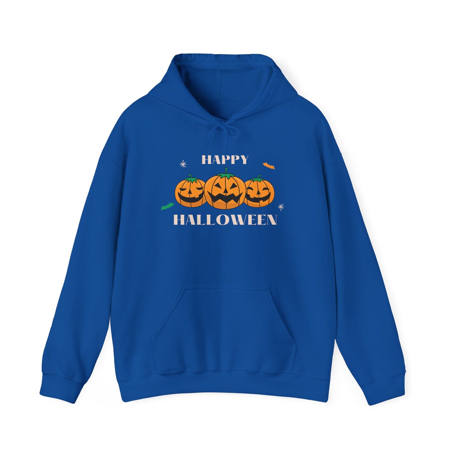 Happy Halloween" Pumpkin Trio Hoodie – Festive & Cozy for Spooky Season
