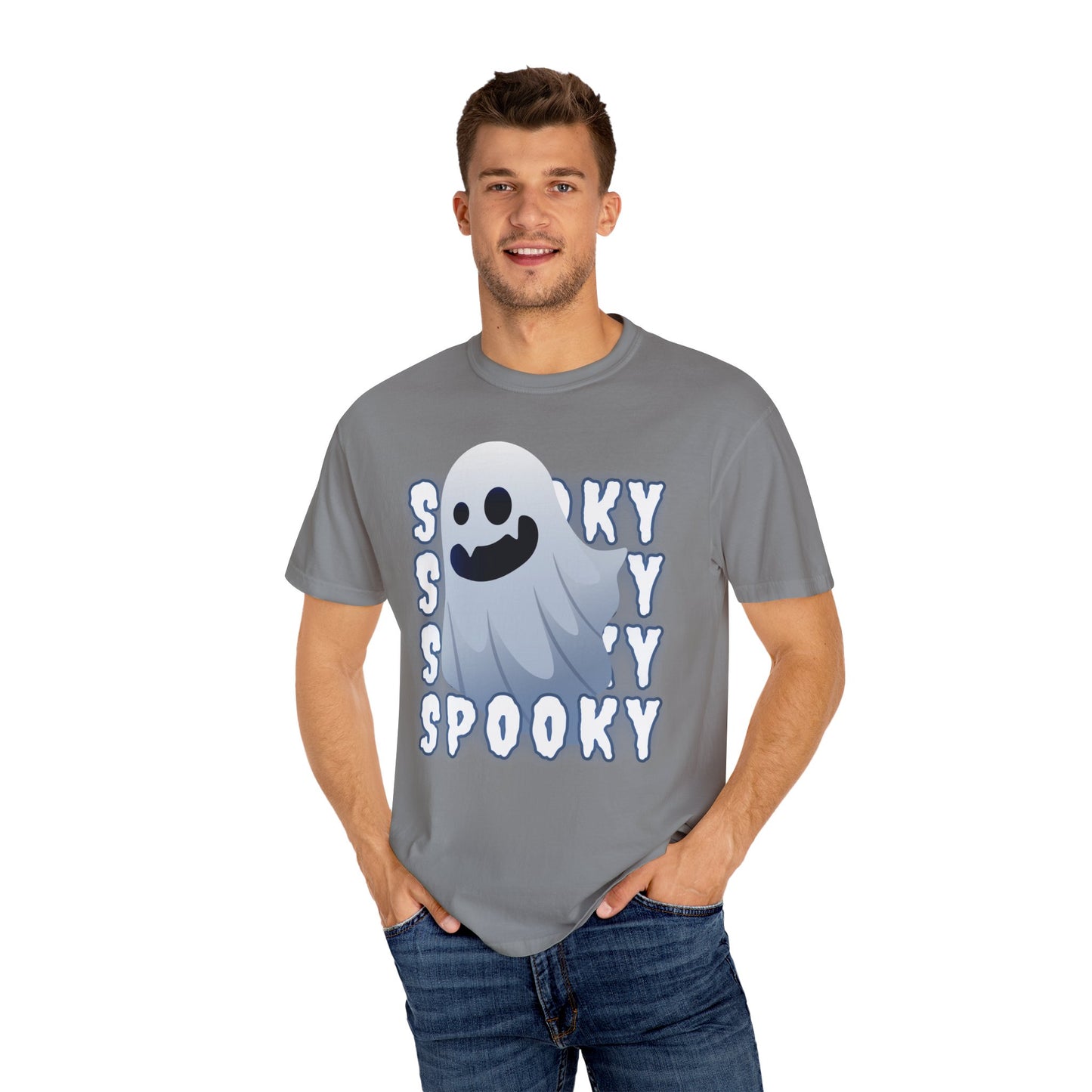 Spooky Stack Tee - Unisex Garment-Dyed T-shirt with Smiling Ghosts