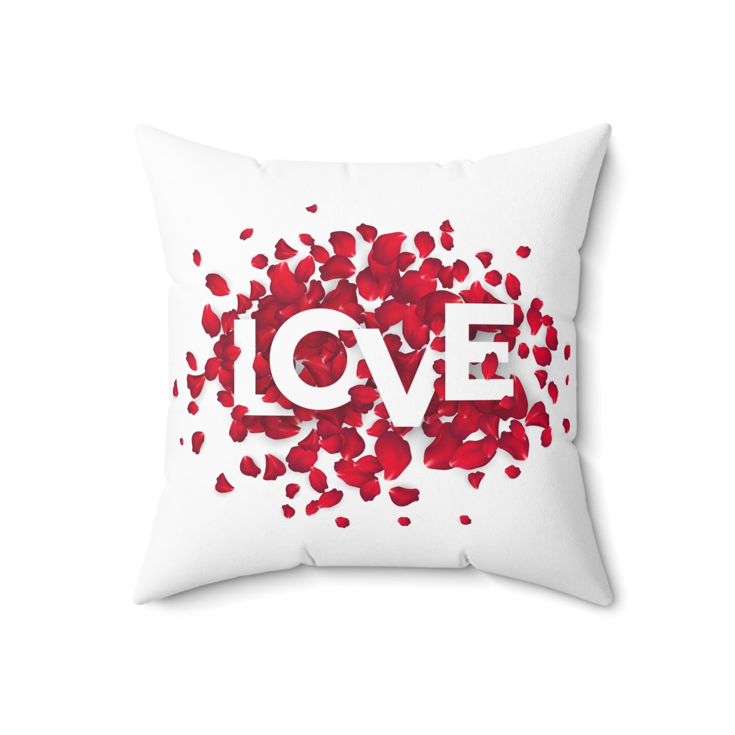 Romantic Throw Pillow with Red Rose Petals and LOVE Typography – Double-Sided Print
