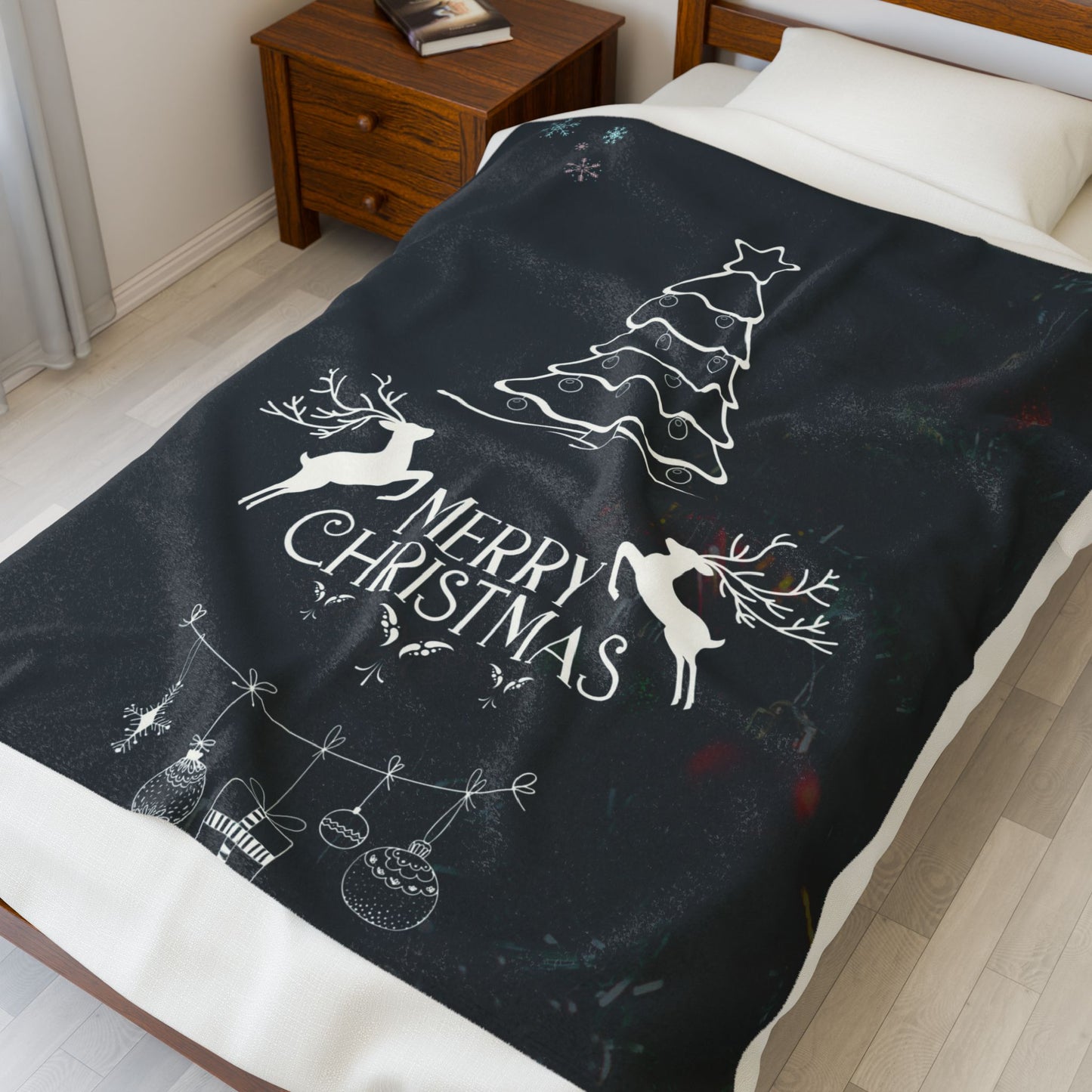 Merry Christmas in Blank Printed Velveteen Plush Blanket