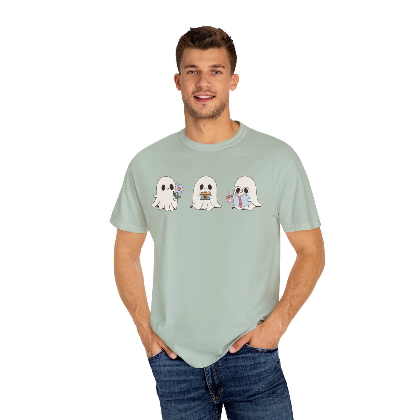 Cute Ghost Trio Halloween T-Shirt – Spooky Season Graphic Tee