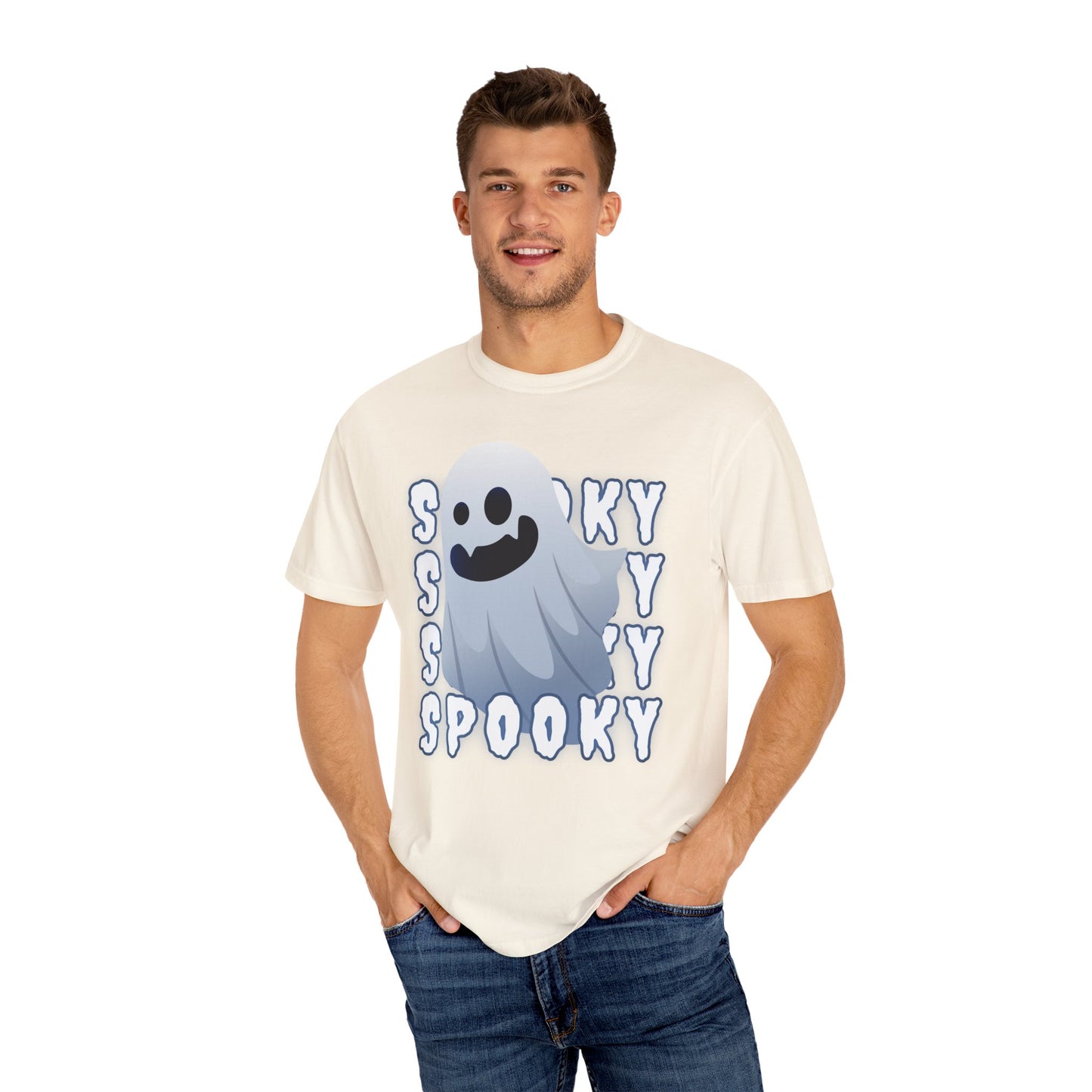 Spooky Stack Tee - Unisex Garment-Dyed T-shirt with Smiling Ghosts
