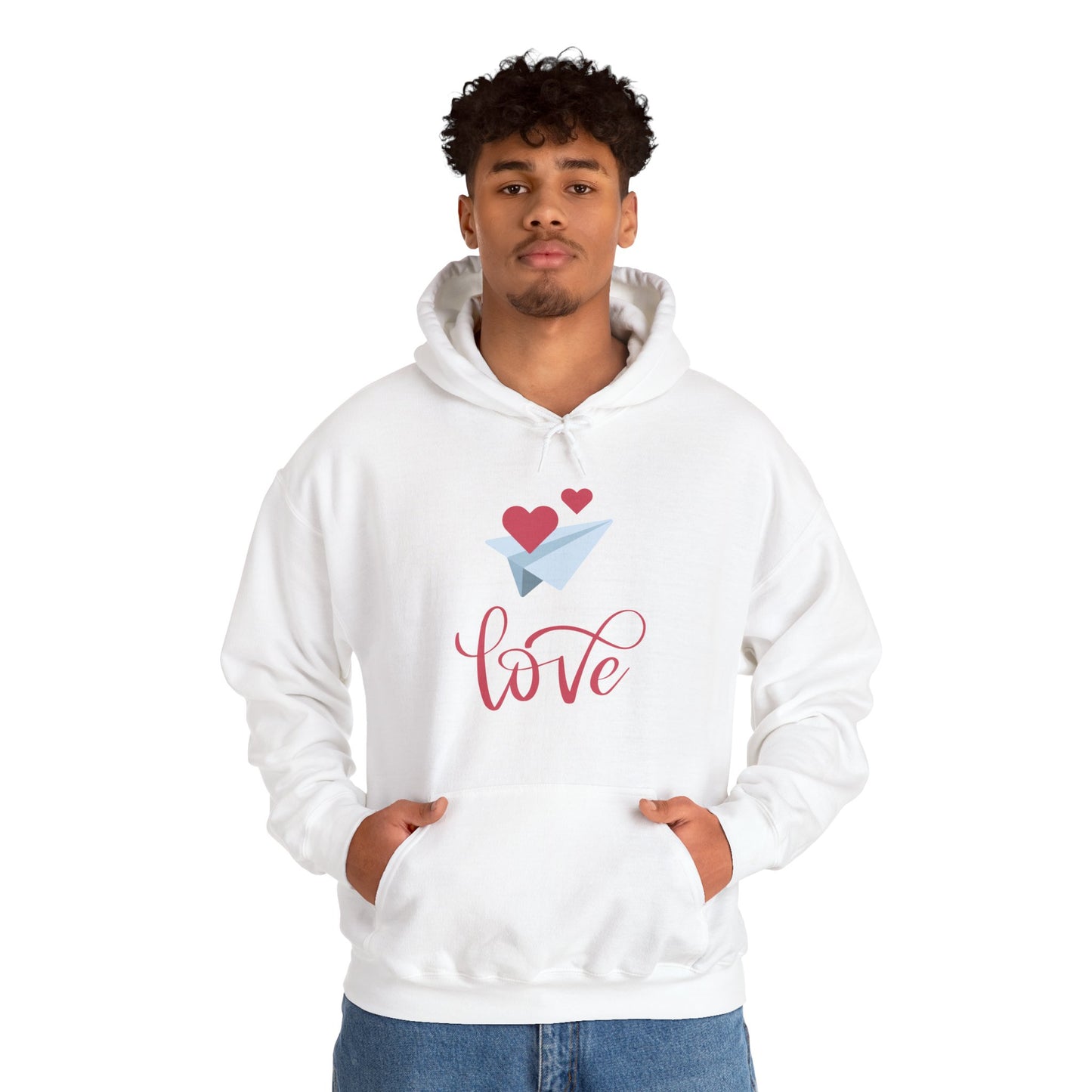 Valentine Sweatshirt, Unisex Heavy Blend™ Hooded Sweatshirt with Love and Flying Heart Print