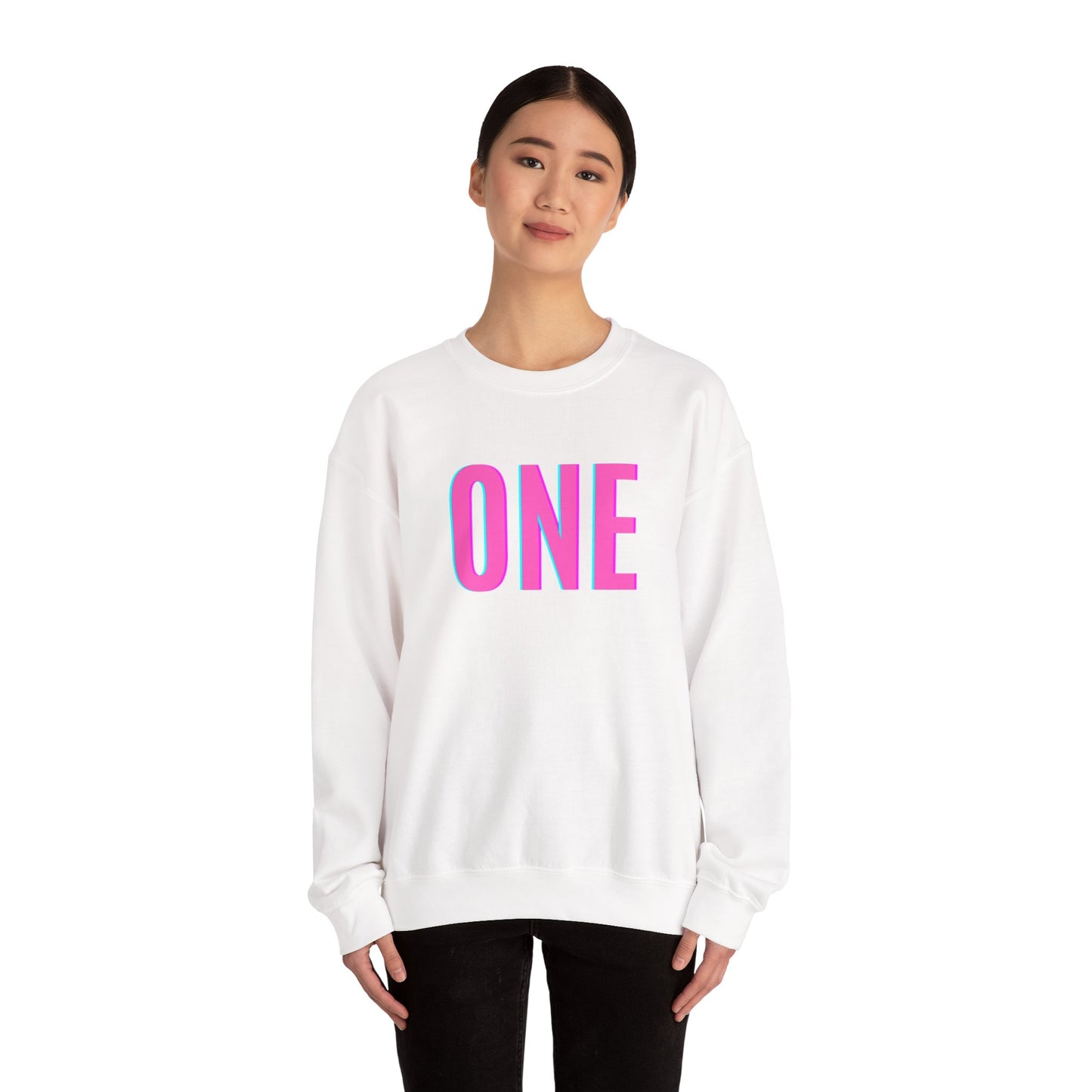 ONE Print White Unisex SweatshirtCrewneck Sweatshirt
