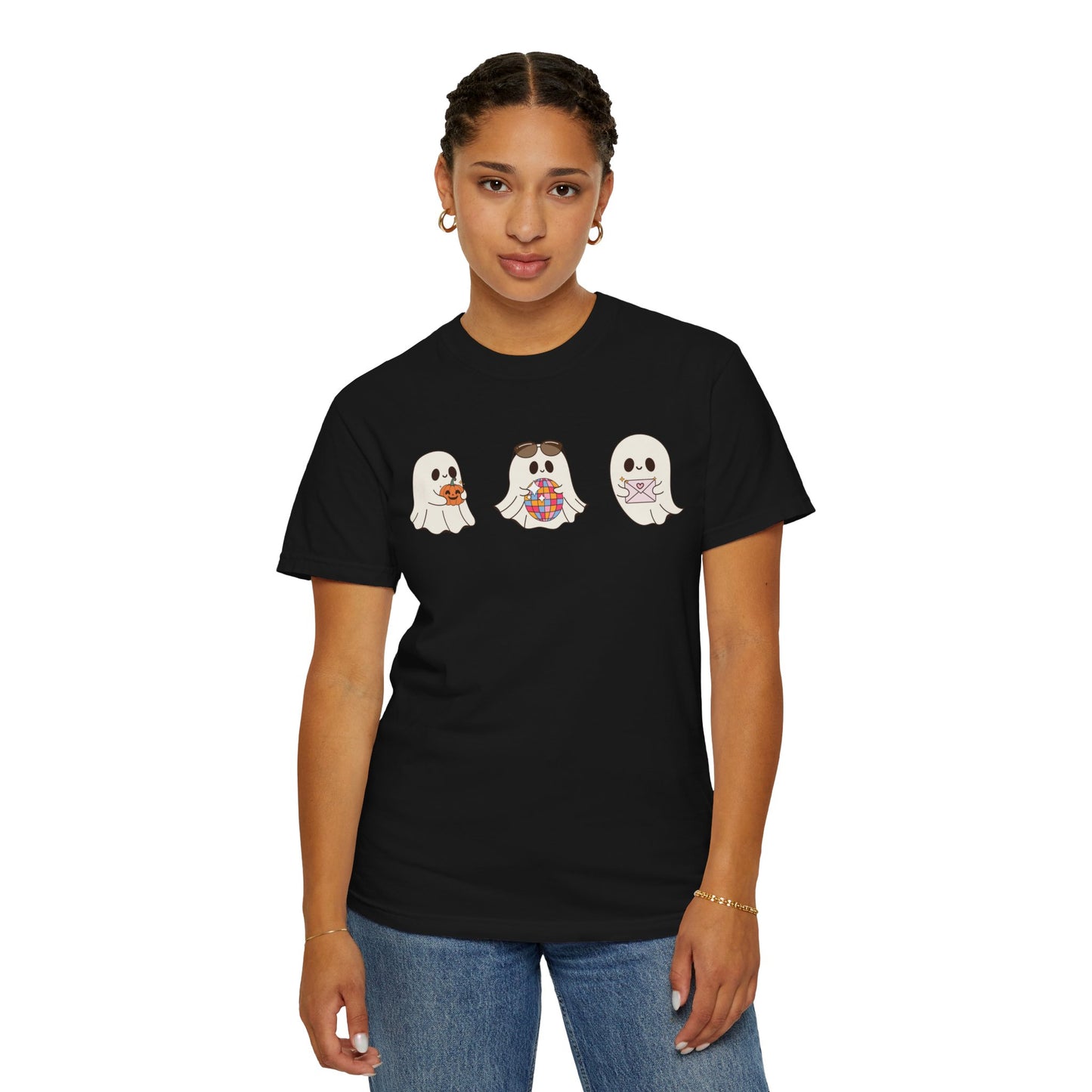 Three Cute Ghosts with Pumpkin, Trick or Treat Party Outfit – October Holiday Shirt