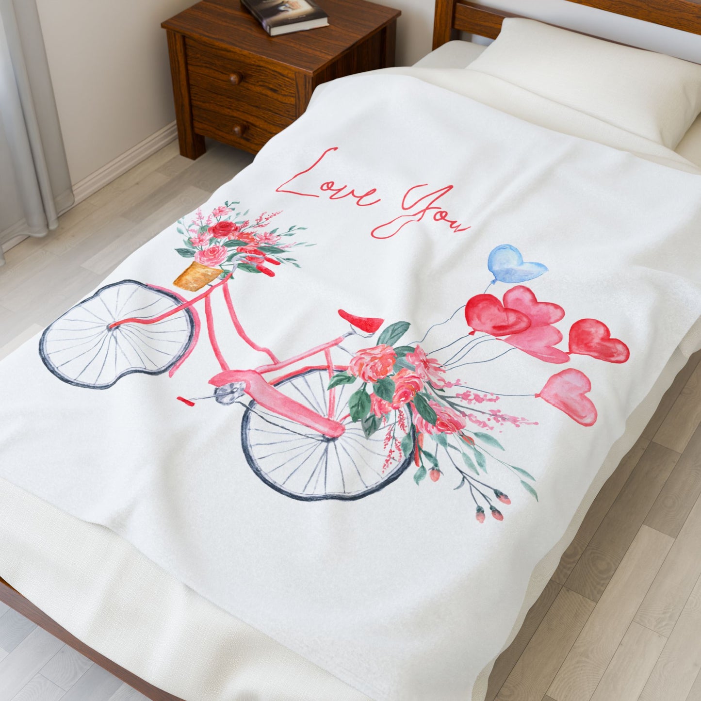 Valentine with Cycle Printed Velveteen Plush Blanket