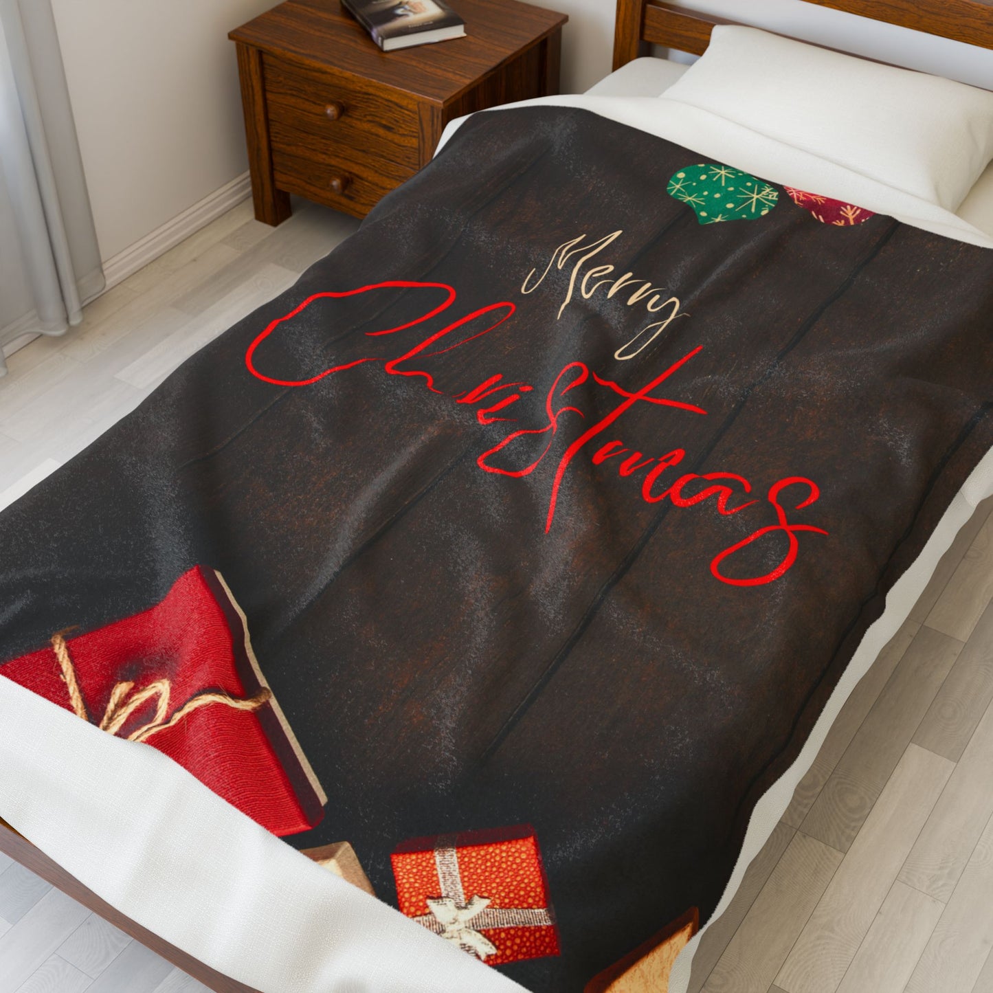 Merry Christmas Printed Velveteen Plush Blanket, Coffee