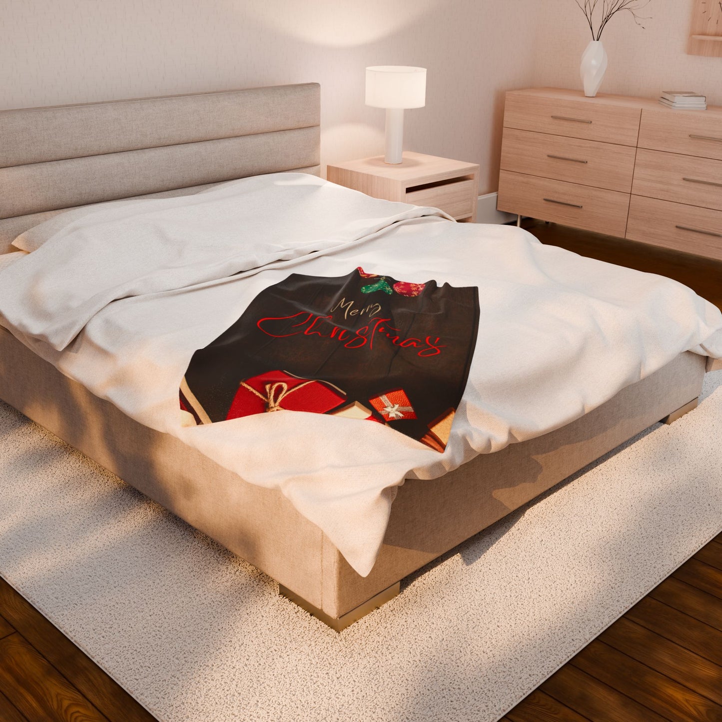 Merry Christmas Printed Velveteen Plush Blanket, Coffee