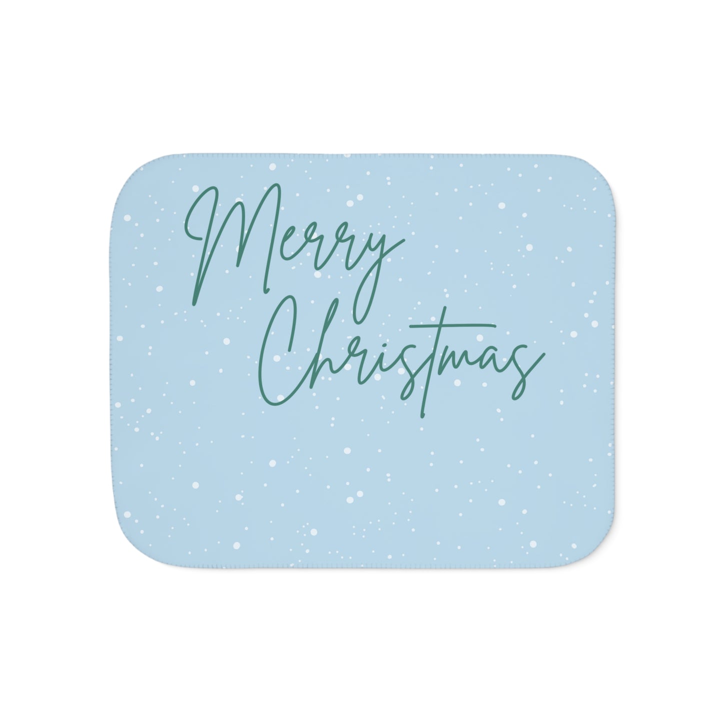 Merry Christmas Printed Sherpa Blanket, Sky Blue