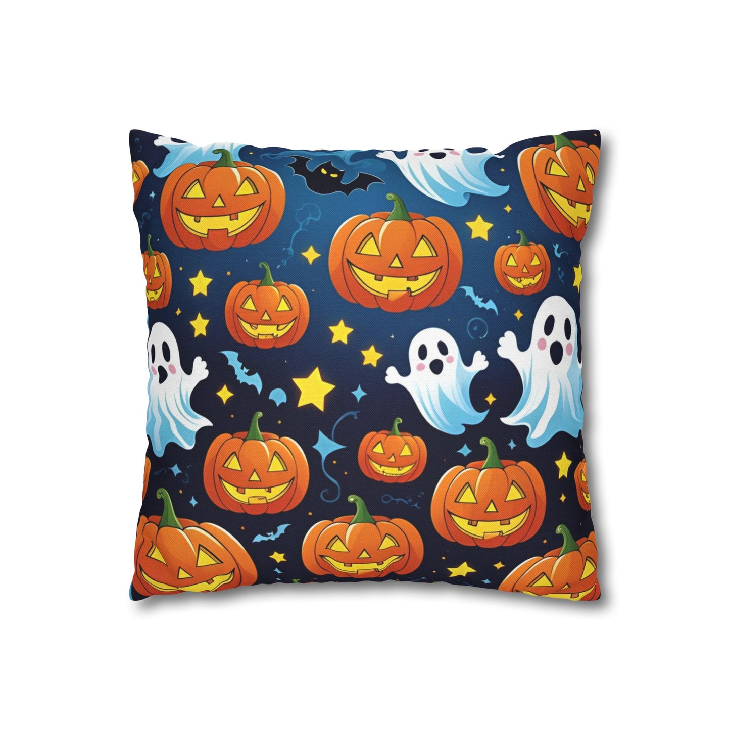 Playful Halloween Pillowcase with Jack-o'-Lanterns, Ghosts & Stars – Fun Halloween Throw Pillow Cover