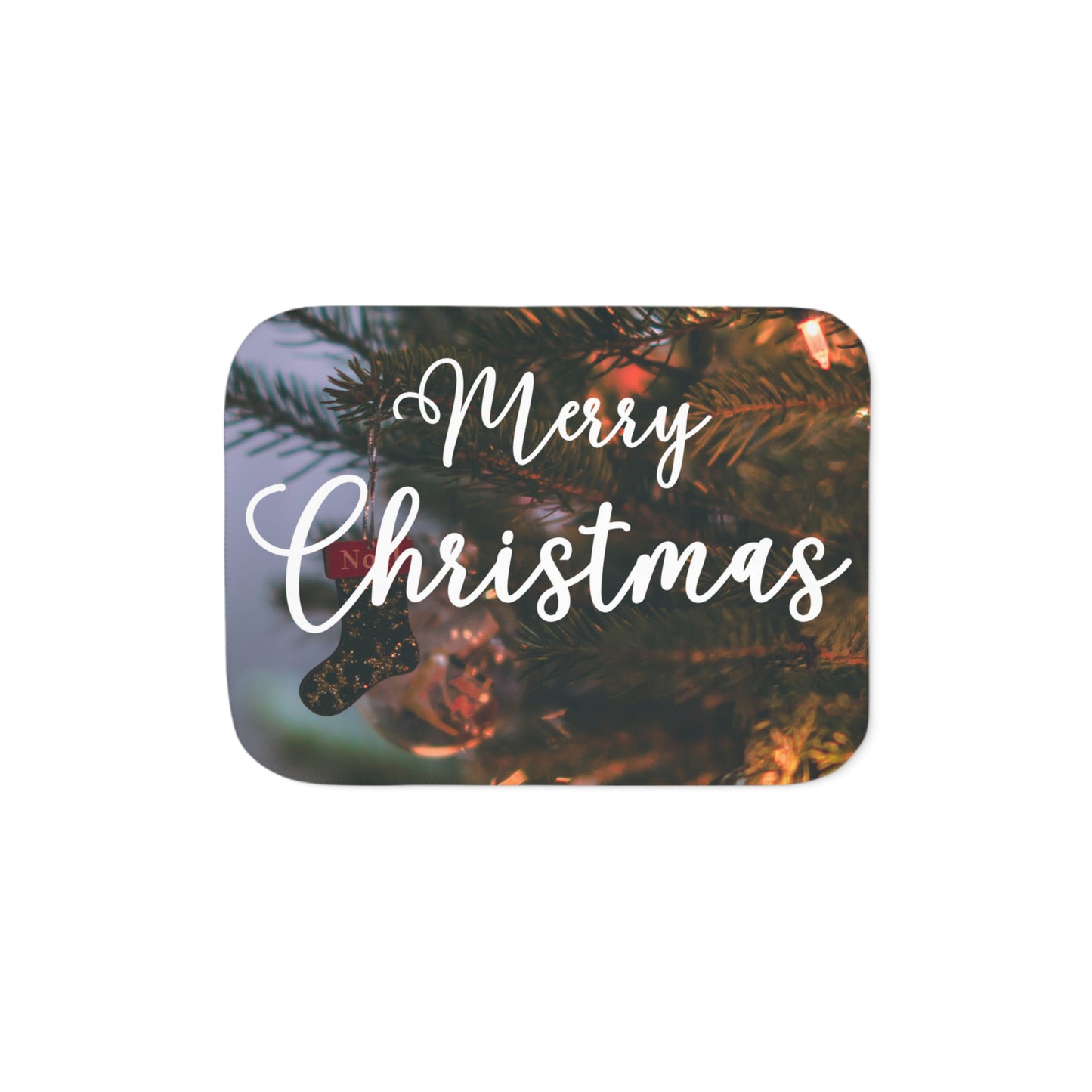 Merry Christams with Ornaments Printed Sherpa Blanket