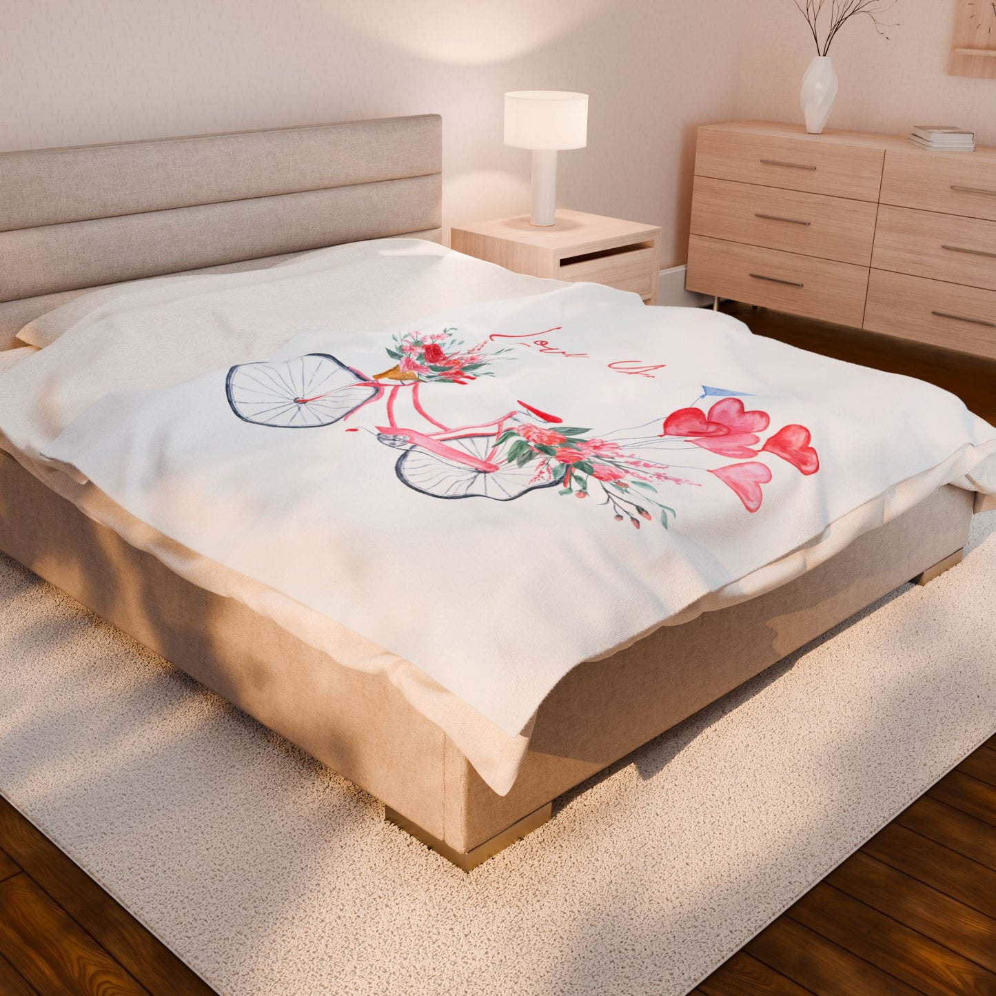 Valentine with Cycle Printed Velveteen Plush Blanket