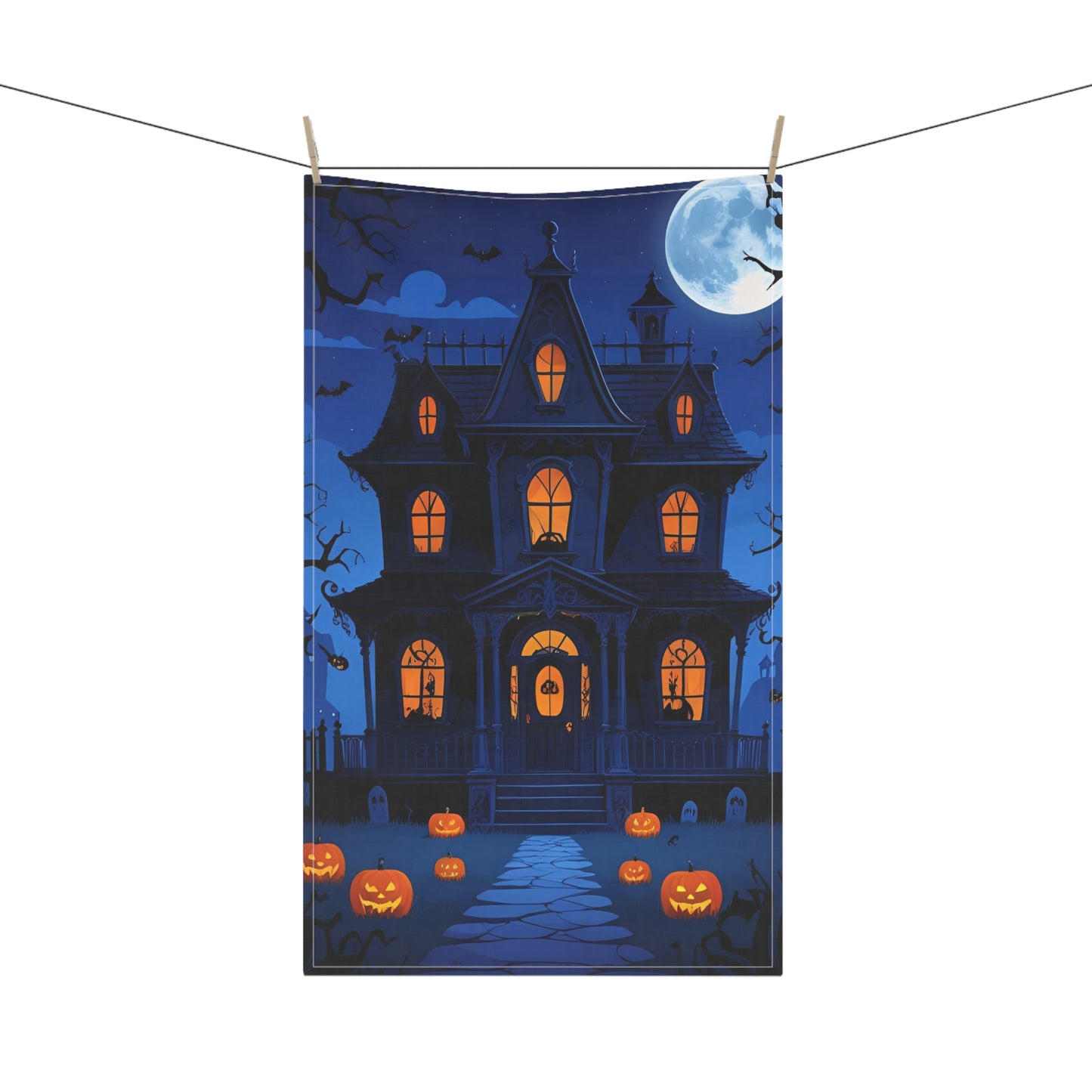 Here’s a Tea Towel–focused version for your haunted mansion design: