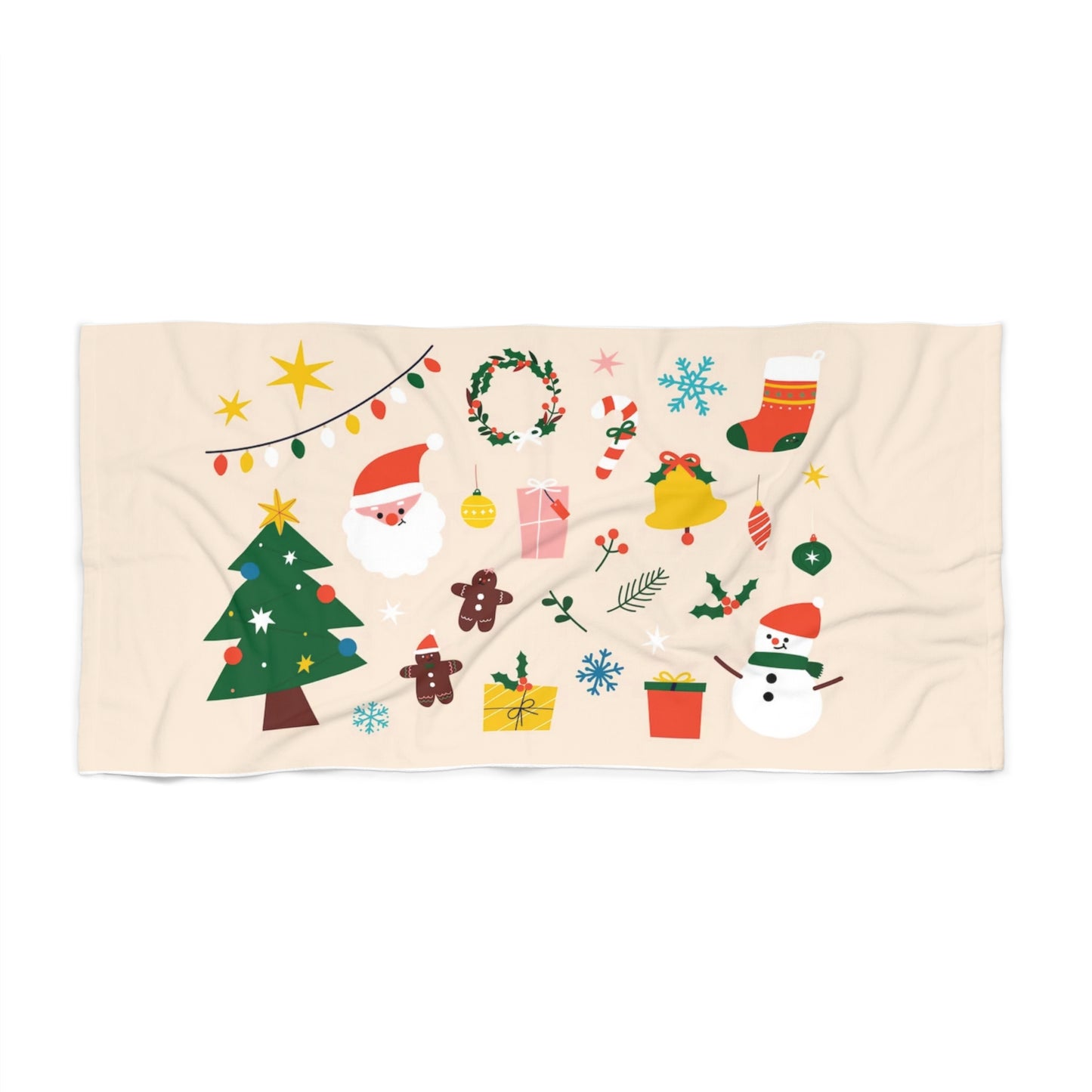 Christmas Holiday Beach Towel with Polyester Print and Cotton Loop Backing