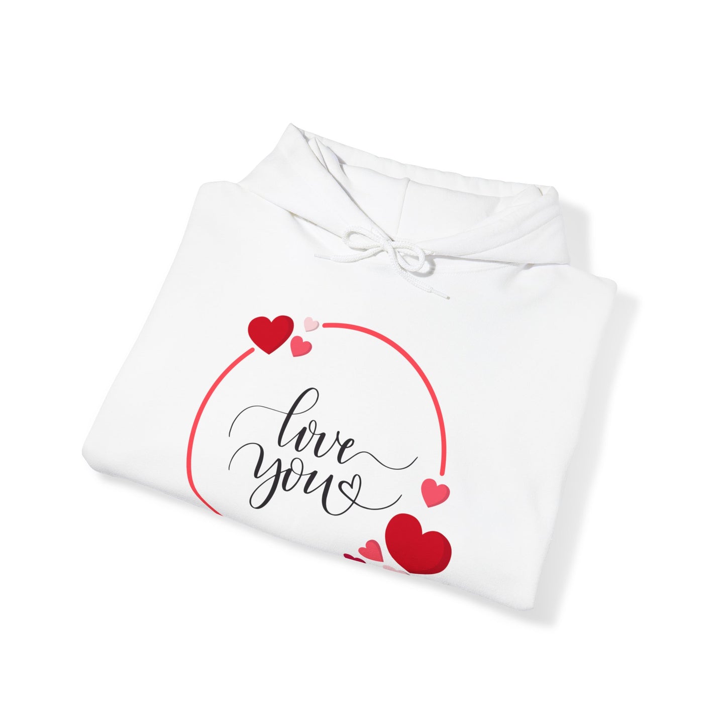 Love You with Hearts Printed Unisex Heavy Blend™ Hooded Sweatshirt, For Him & Her