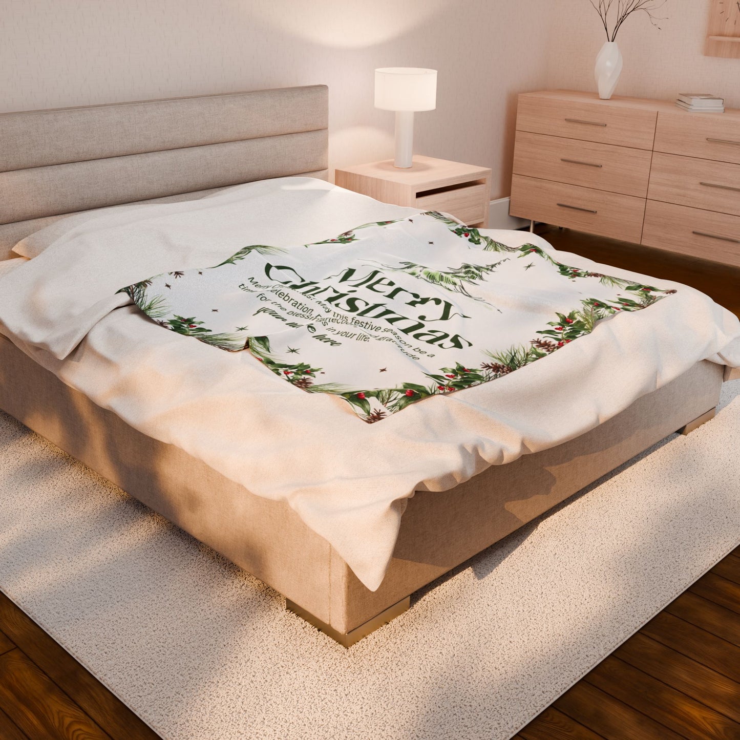 Personalized White Christmas Tree Blanket – Festive Holiday Throw with Heartfelt Message