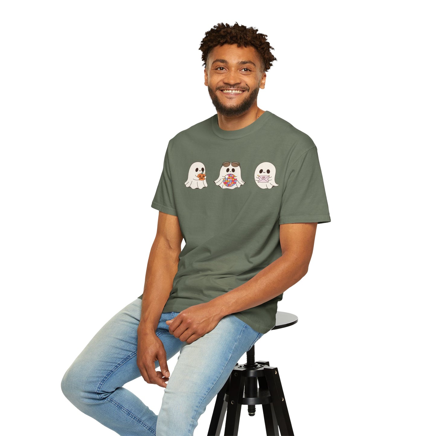 Three Cute Ghosts with Pumpkin, Trick or Treat Party Outfit – October Holiday Shirt