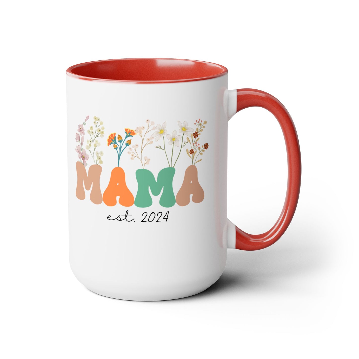 Mama est. Ceramic Coffee Mug – Boho Floral Personalized Mom Gift, 15oz