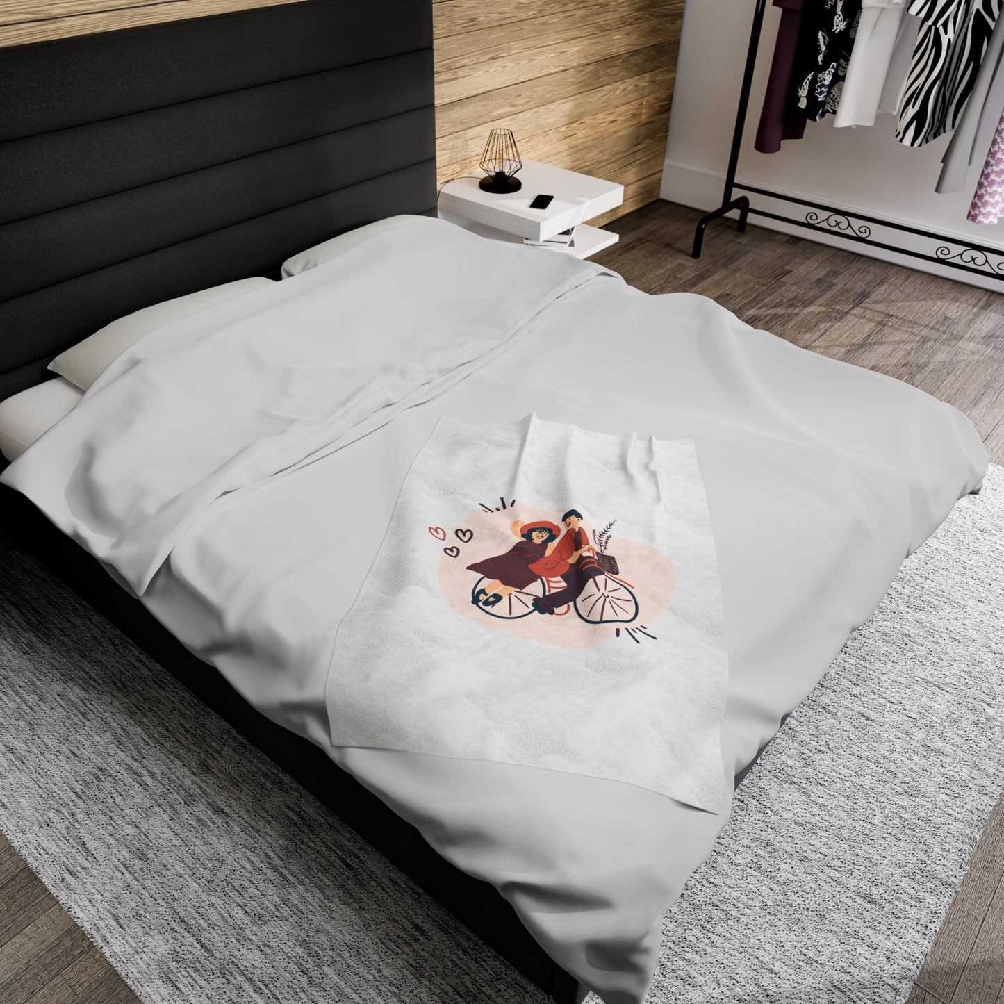 Couple on Cycle Printed Velveteen Plush Blanket