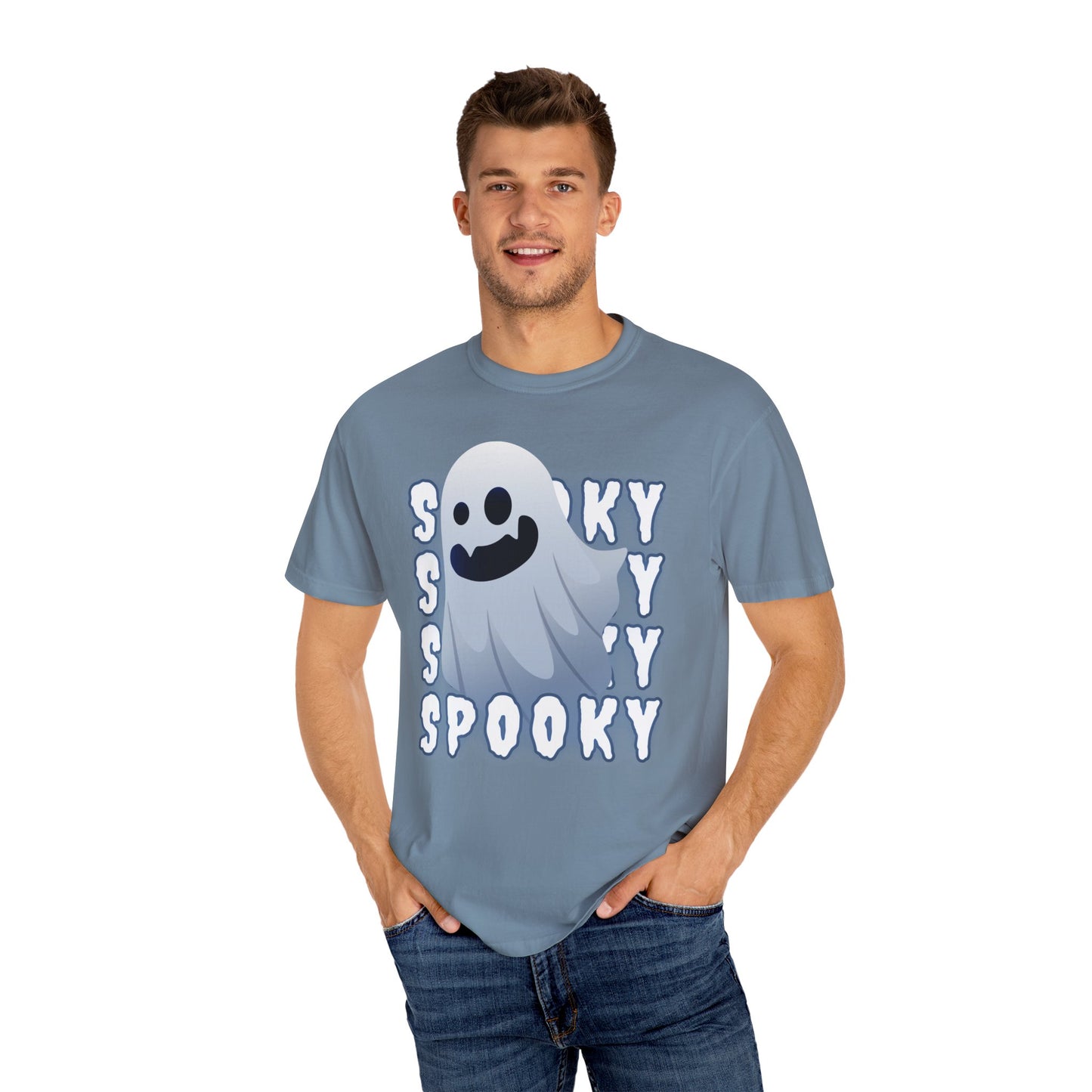 Spooky Stack Tee - Unisex Garment-Dyed T-shirt with Smiling Ghosts