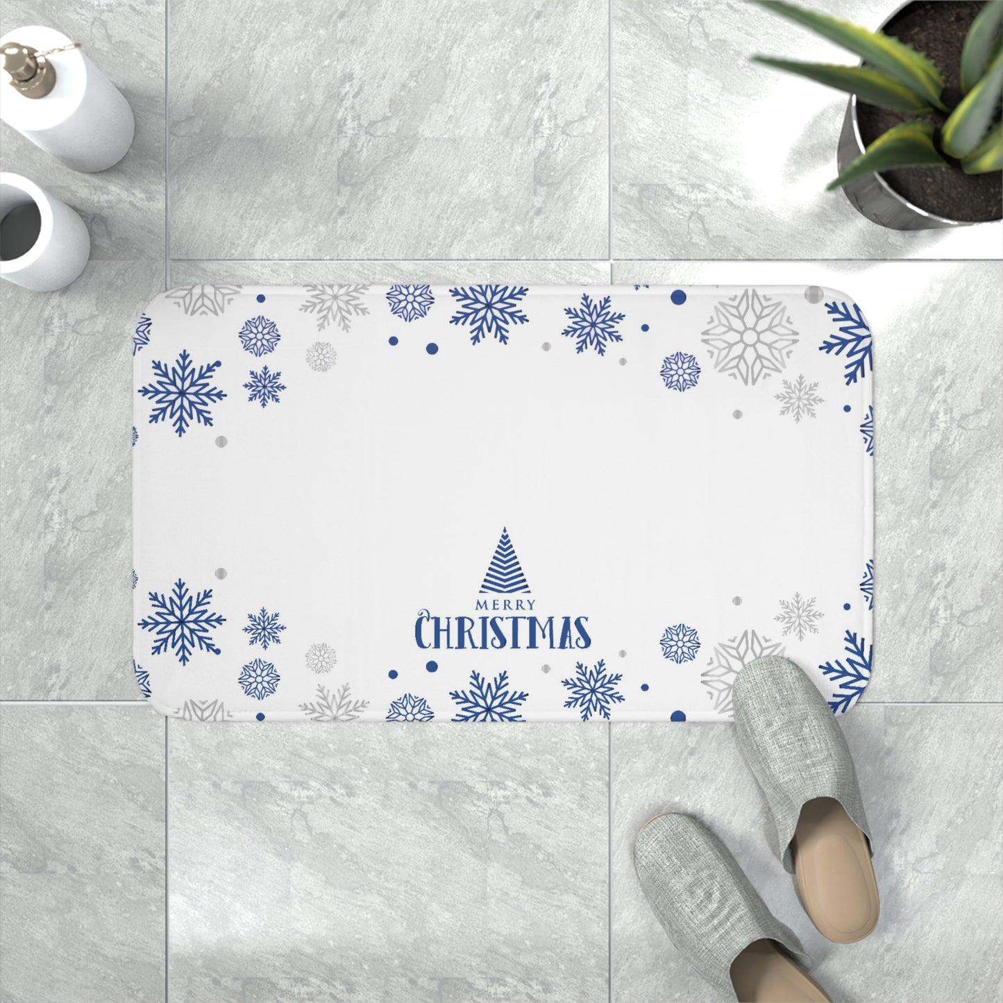 Merry Christmas Memory Foam Bath Mat, White