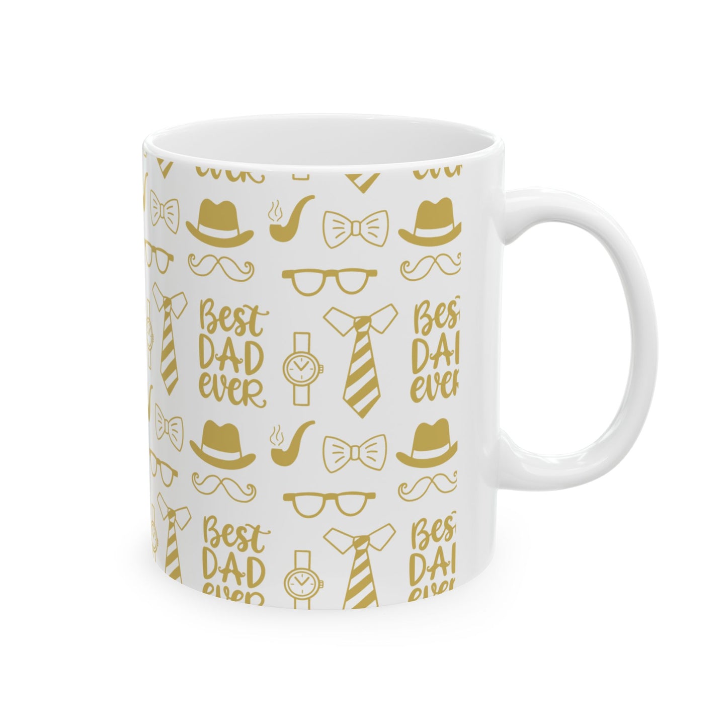 Best Dad Ever Mug – Gold Motif Father’s Day Coffee Cup with Classic Icons, 11oz & 15oz