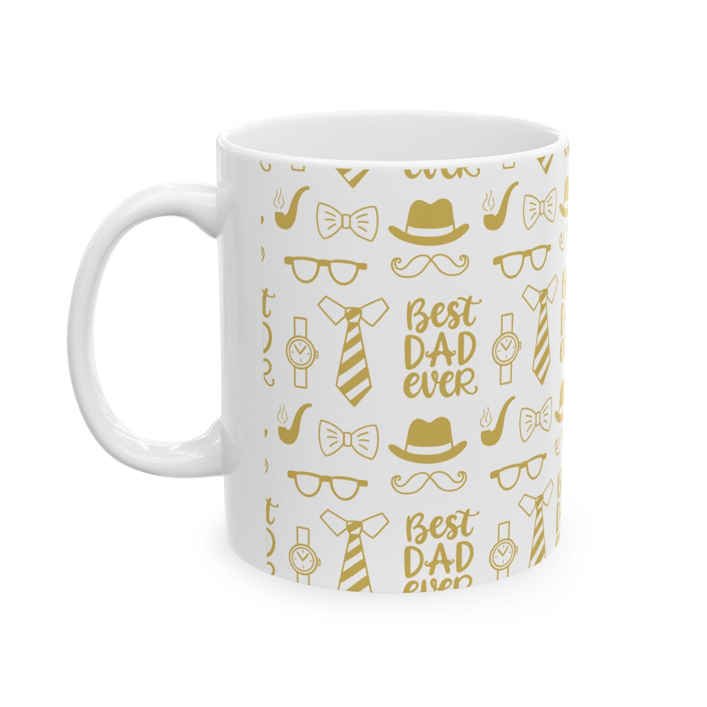 Best Dad Ever Mug – Gold Motif Father’s Day Coffee Cup with Classic Icons, 11oz & 15oz