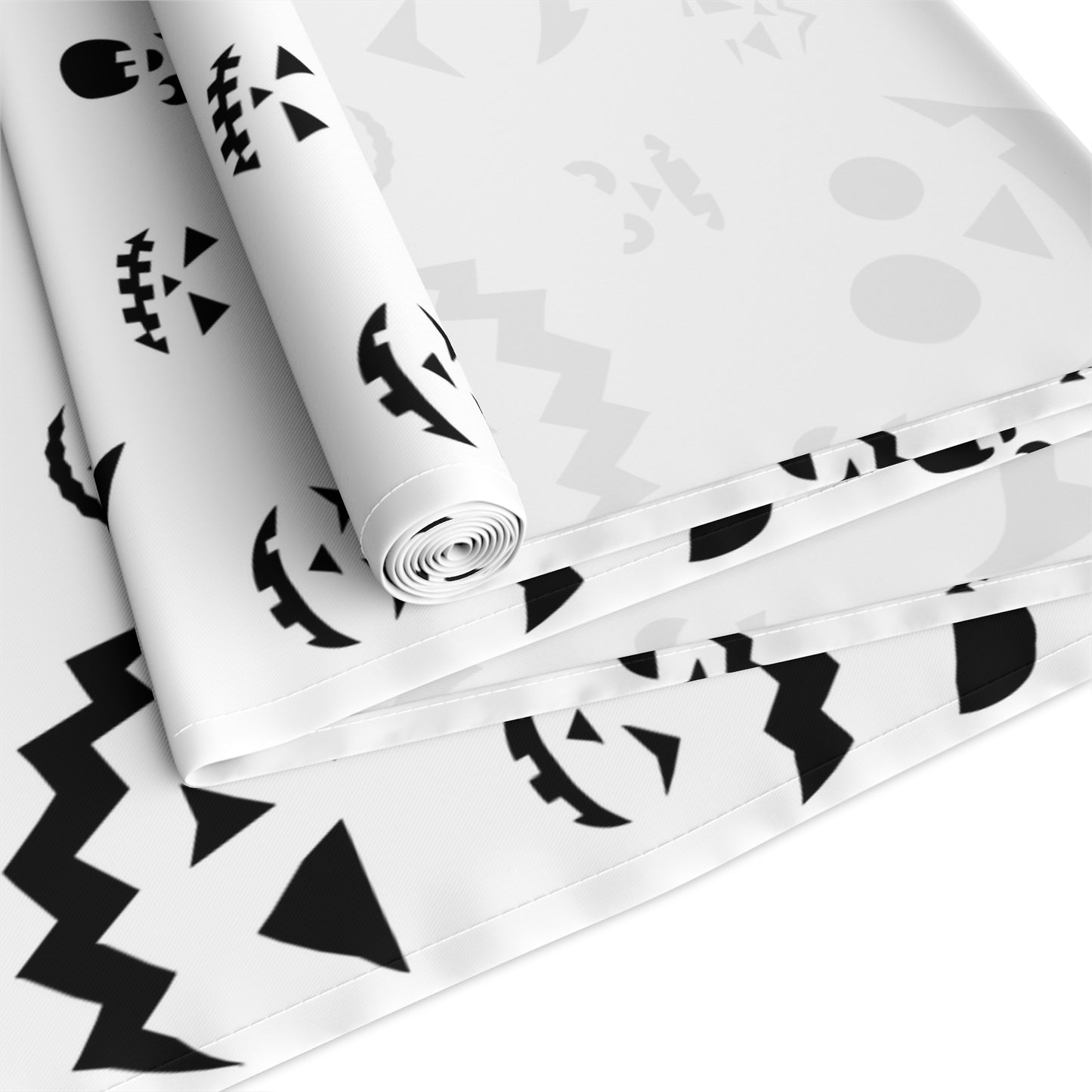 Pumpkin Face Pattern Table Runner – Minimal Black & White Halloween Decor