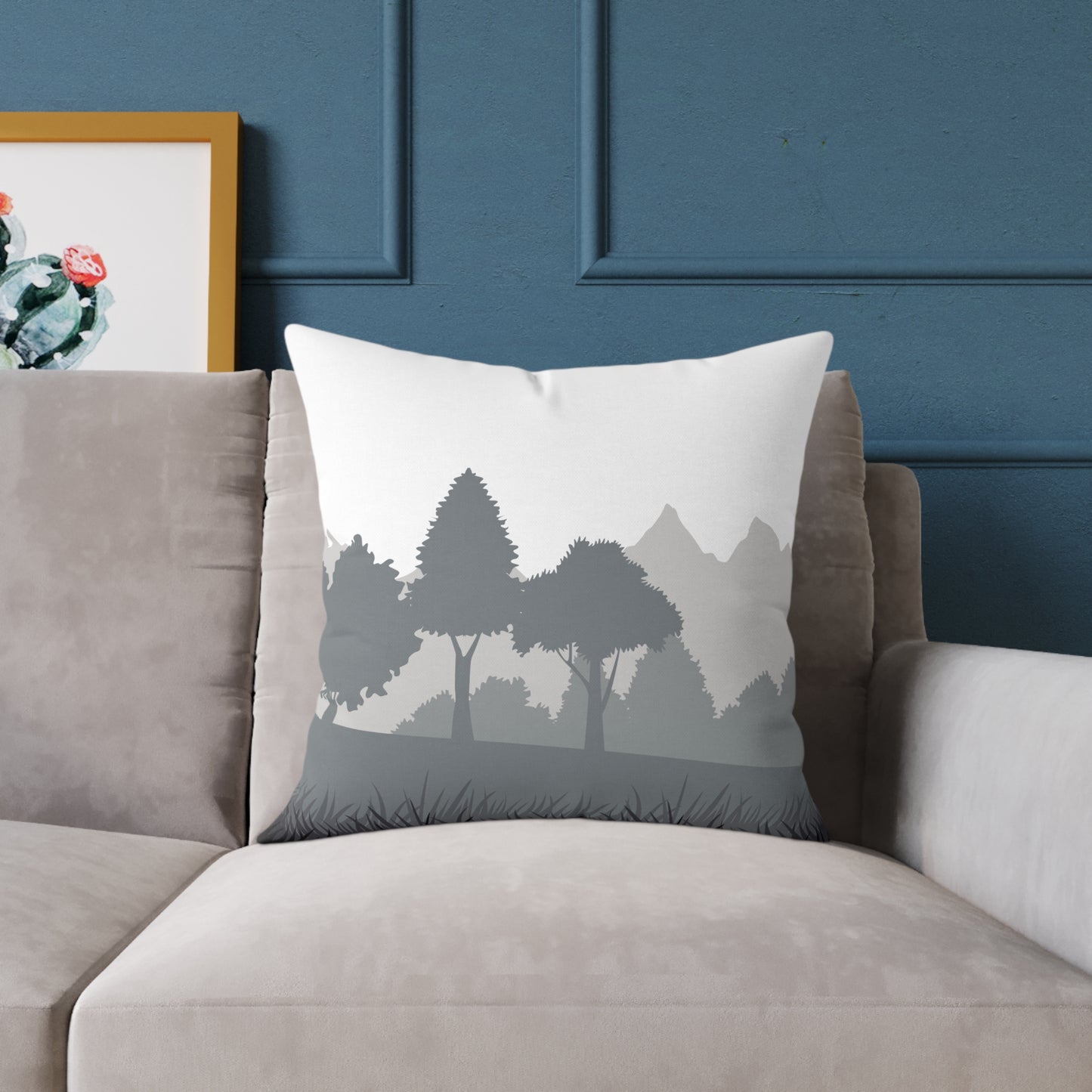 Gray Landscape Throw Pillow – Minimalist Nature Cushion