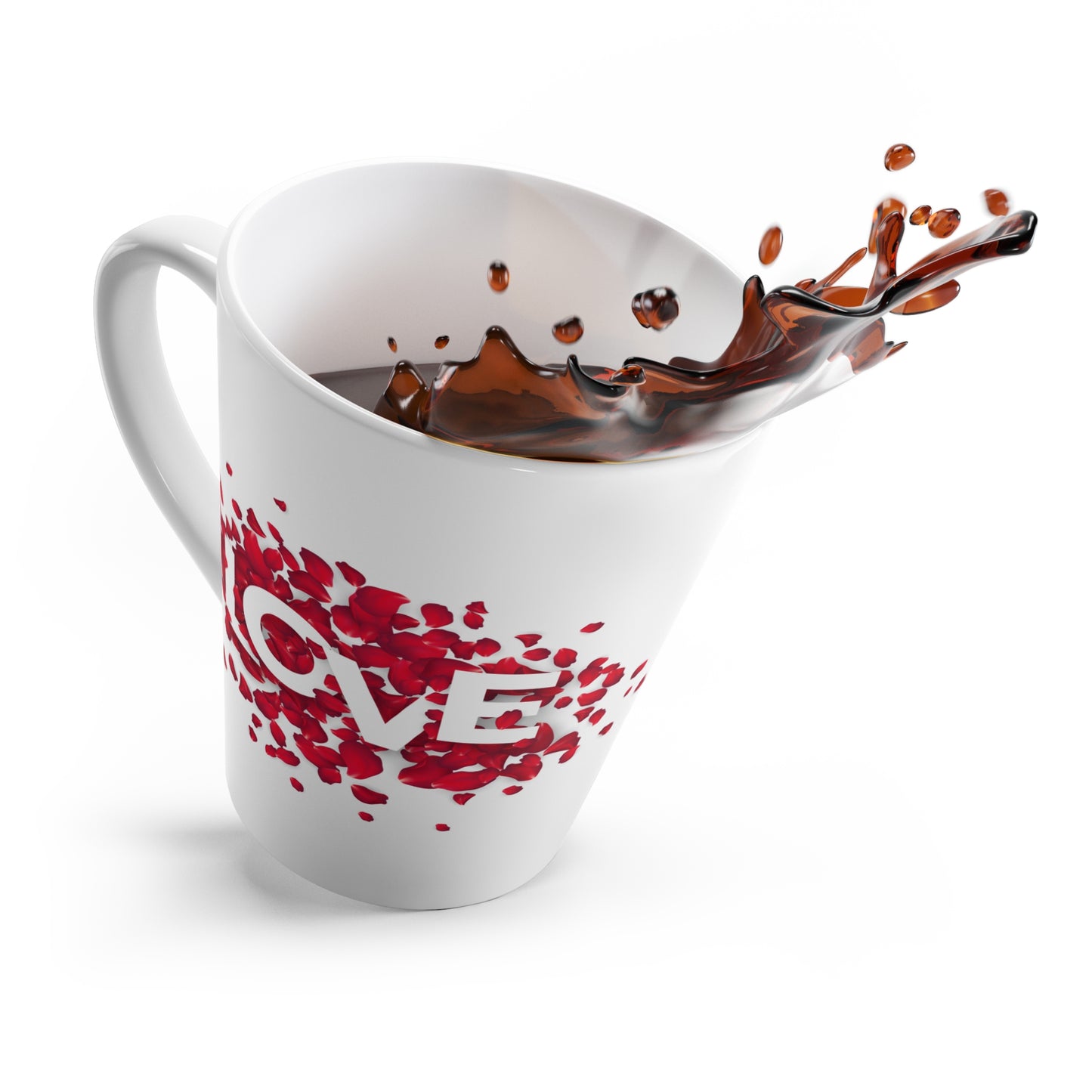 Ceramic Latte Mug – “LOVE” Typography with Red Heart Pattern